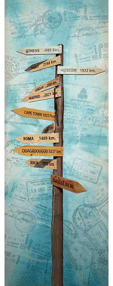 Architects Paper Fototapete Everywhere, (1 St), Tapete Wegweiser Natur Blau Braun Beige Panel Natur 1,00m x 2,80m