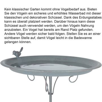 Esschert Design BV Vogeltränke Vogeltränke / Vogelbad auf Stab, Metall, Ø 35,1 x H 106 cm, grau, Hoher Bodenstand
