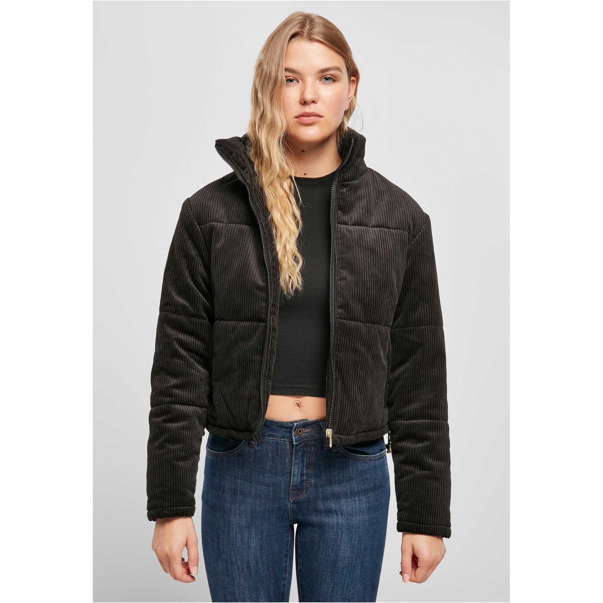 URBAN CLASSICS Winterjacke Damen Jacket (1-St) Corduroy black Puffer Ladies