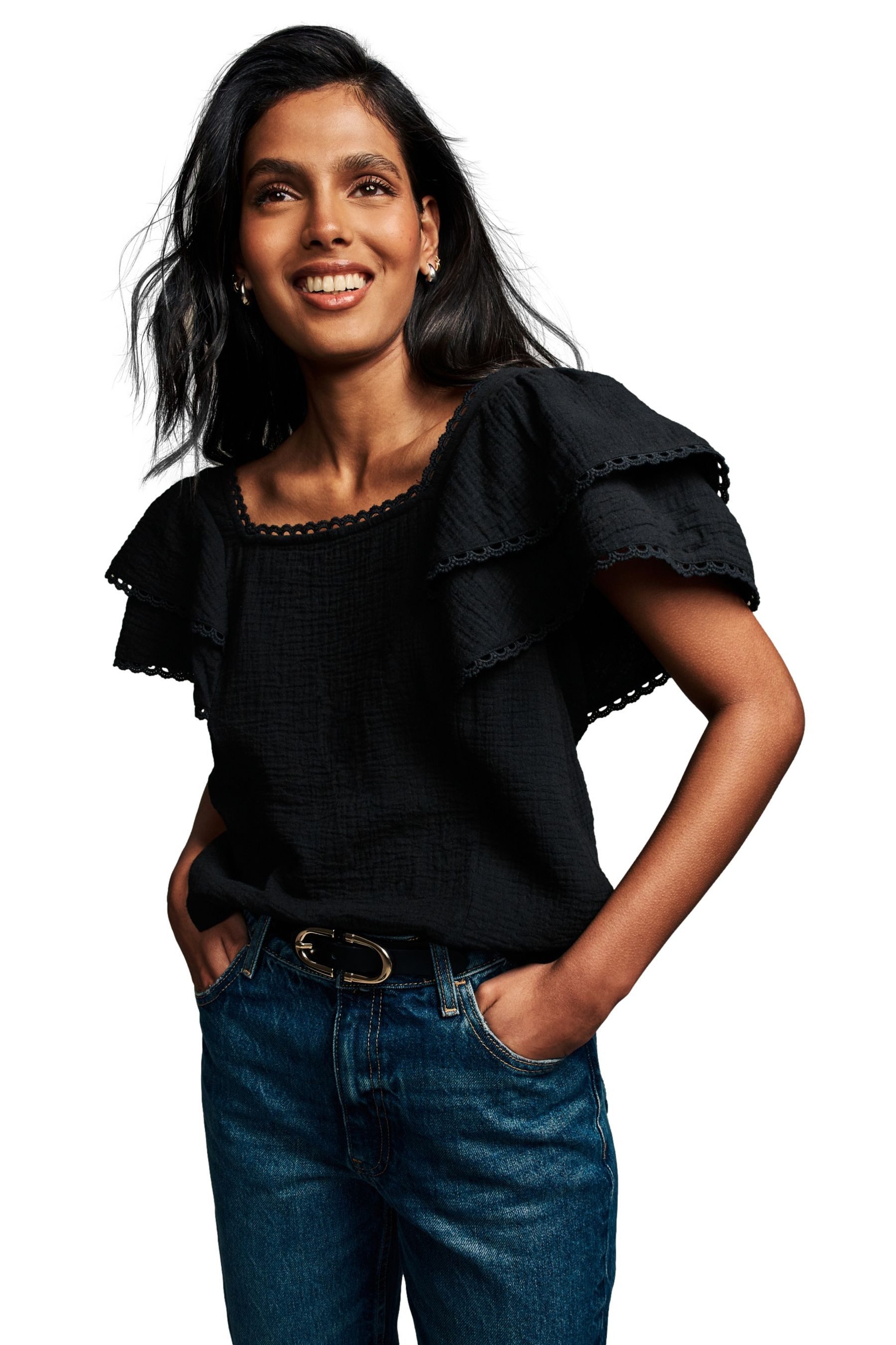 LAURA ASHLEY Blusenshirt Laura Ashley Top mit Rüschenärmeln und Spitze (1-t günstig online kaufen