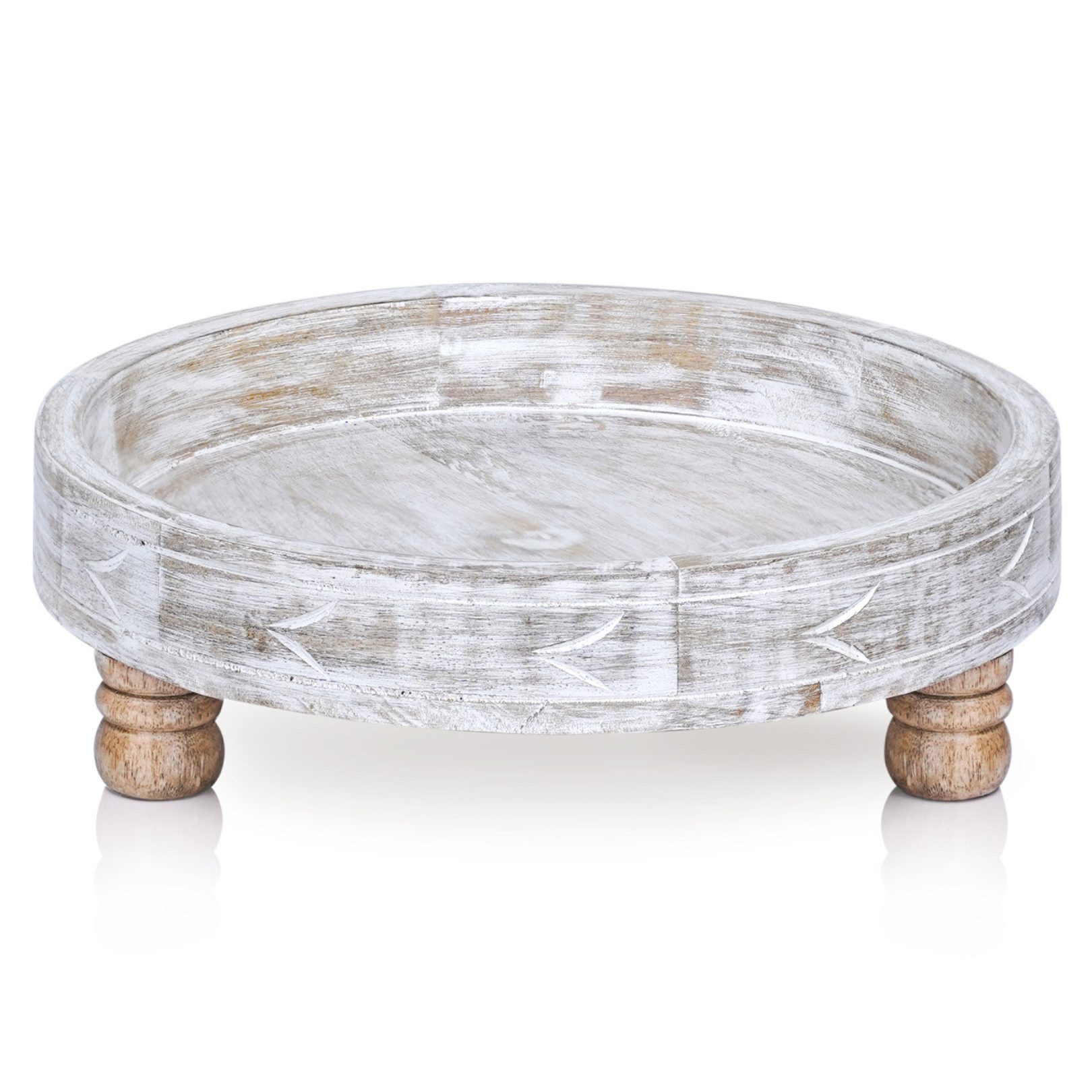 Marrakesch Orient & Mediterran Interior Blumenständer Blumenhocker und Holzablage Loka 30 cm, massives Holz, handgeschnitzt, rund