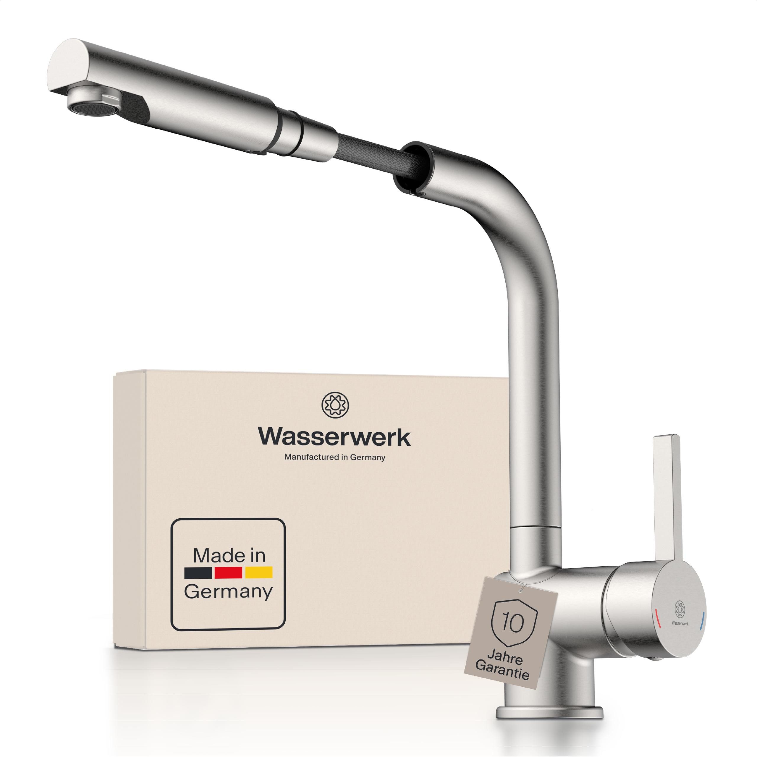 WASSERWERK Spültischarmatur WK 4, Wasserhahn, Küche, Einhebelmischer 360° schwenkbar, Cold-Start-Funkt., herausziehbar