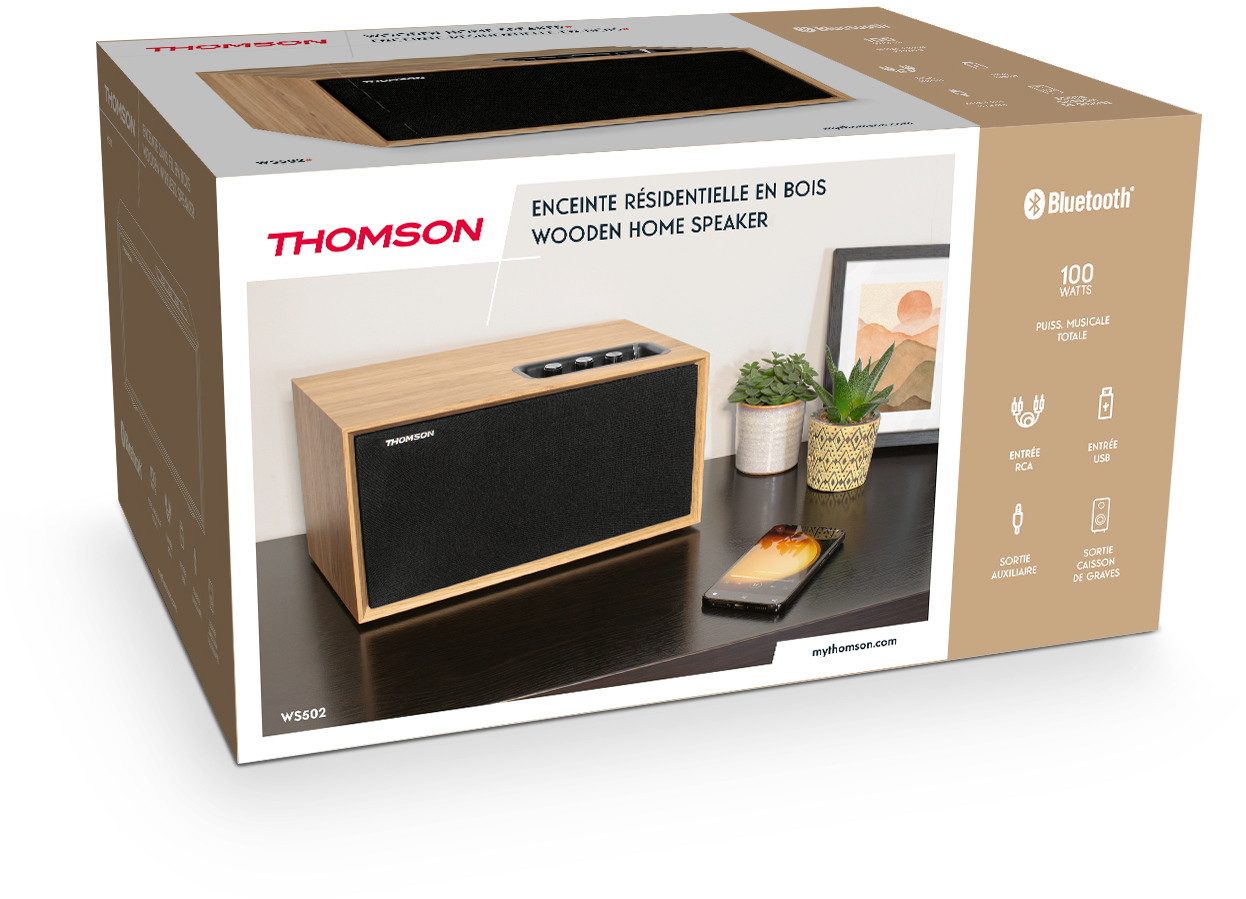 Thomson Bluetooth Regallautsprecher Cosy Range WS502 Holz braun TH388381 Regal-Lautsprecher