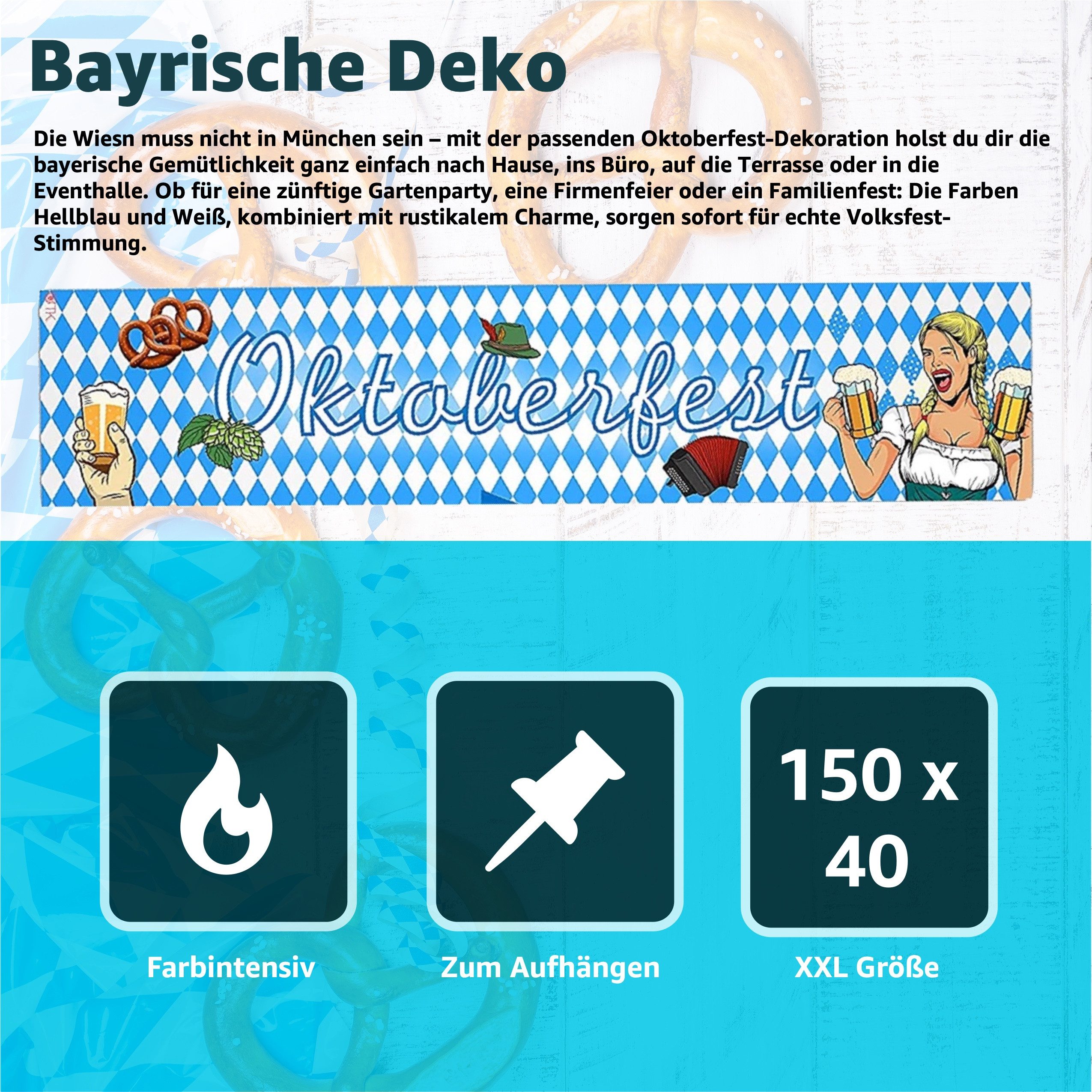 Dekotalent® Hängedekoration Banner XXL Wimpel - Wiesn Deko Dekoration (Set, 1 St., 1x Banner zum Aufhängen), Einfache Montage / Wetterfest