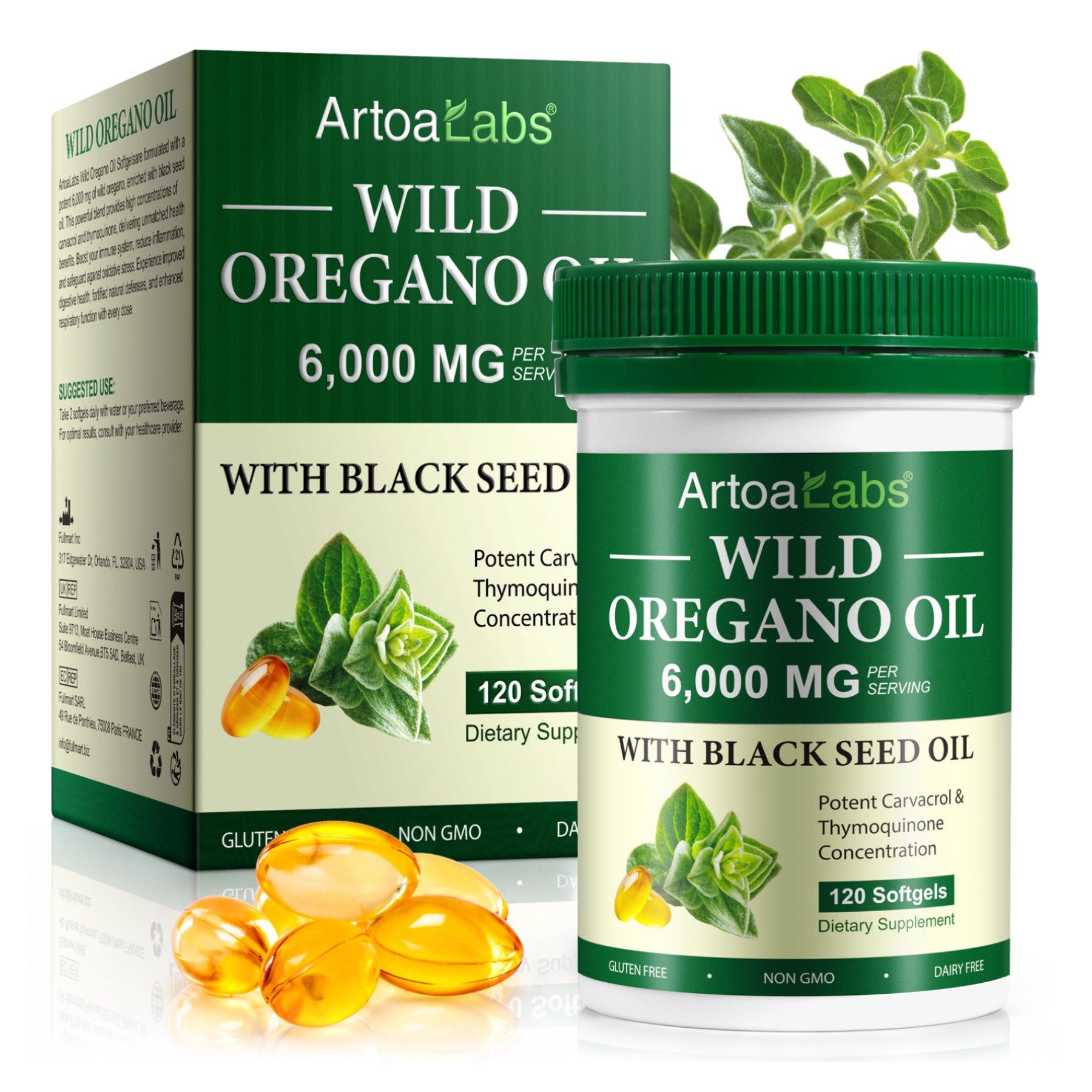 P-Beauty Cosmetic Accessories Wildes Oregano Öl 6000mg Schwarzkümmelöl Carvacrol Thymochinon Softgels, 120 er, Allgemeines Wohlbefinden, Energiestoffwechsel