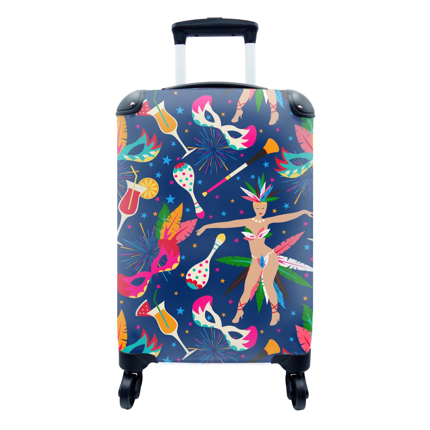 rollen, Reisetasche Handgepäck mit Muster, Handgepäckkoffer Brasilien MuchoWow Trolley, Karneval Ferien, - 4 Reisekoffer - für Rollen,