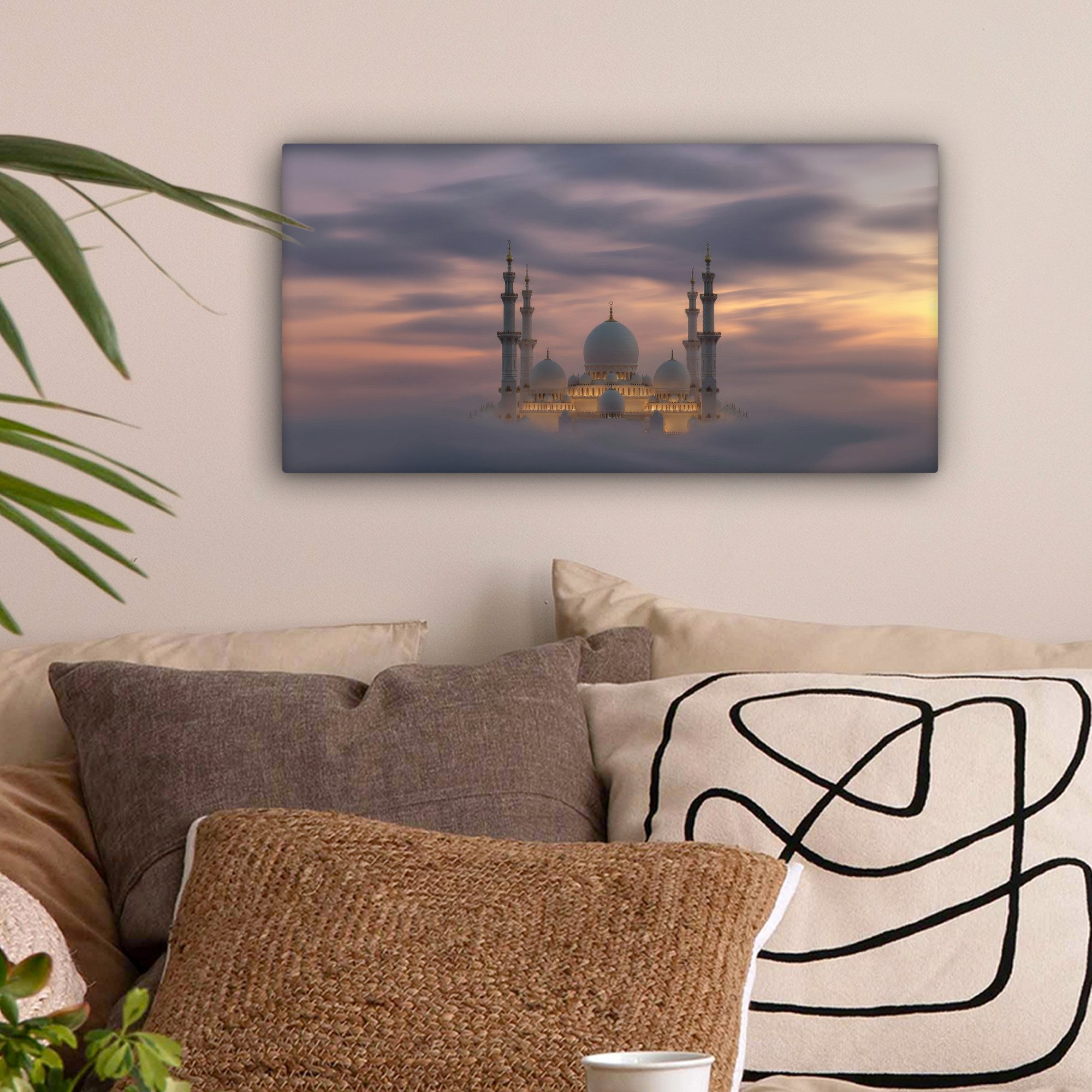 OneMillionCanvasses® Leinwandbild Panorama Sonnenuntergang - Moschee günstig online kaufen
