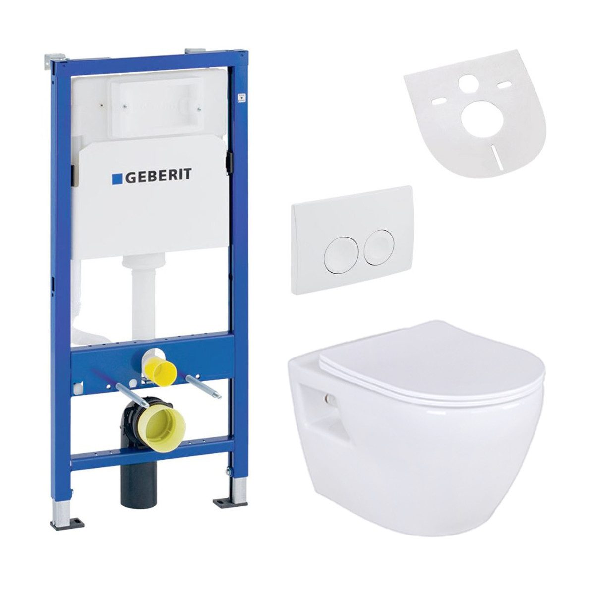 Belvit Tiefspül-WC UP100-AL5509-SET, WC-Komplettset Weiß mit Belvit Hänge WC Keramik und Softclose