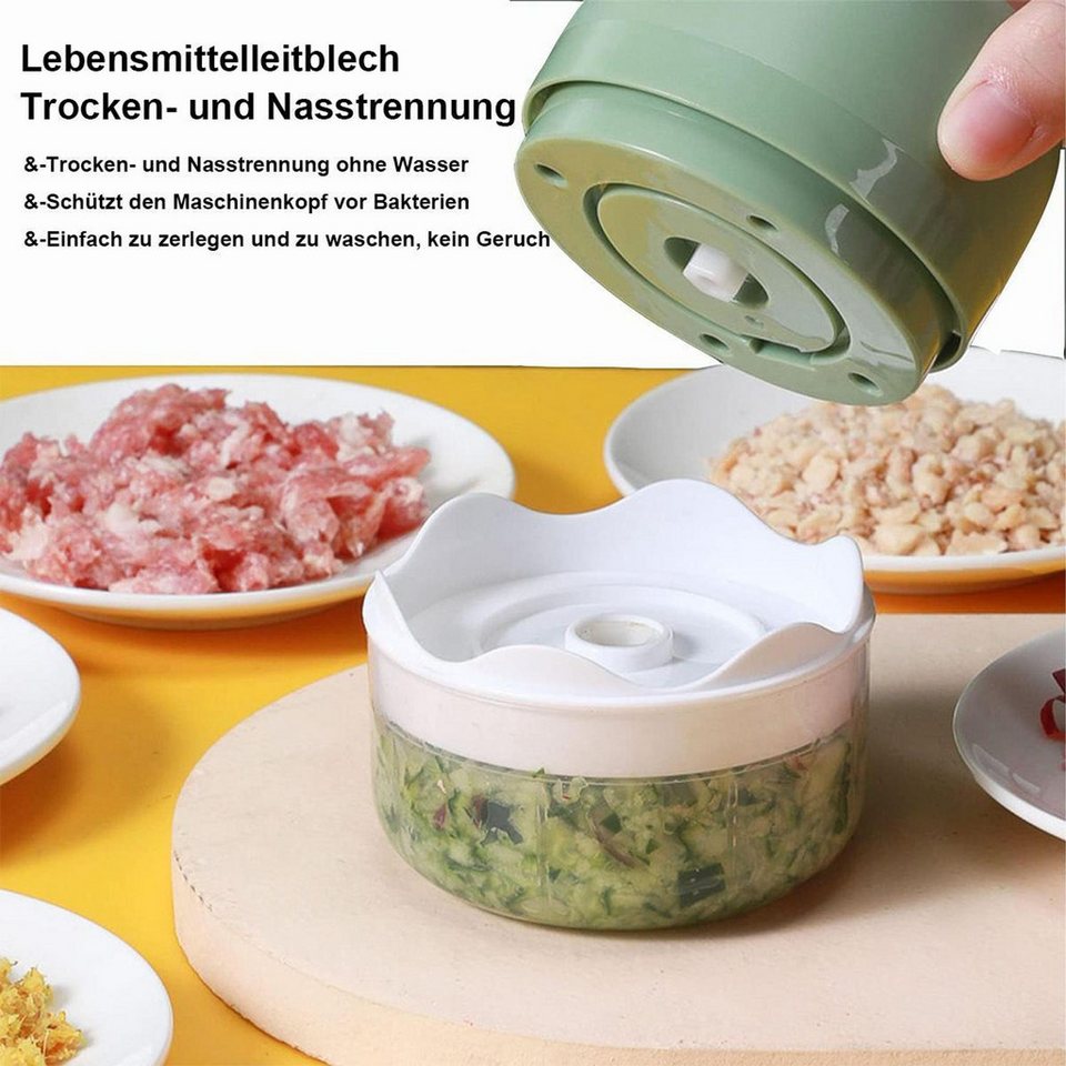 FELIXLEO Akku-Zerkleinerer Elektrischer Zerkleinerer 250ml Knoblauchhacker USB Multizerkleinerer, Akku Multizerkleinerer