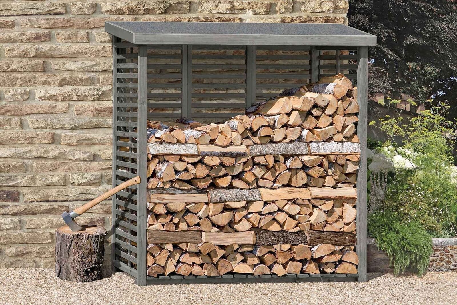 Gartenpirat Kaminholzregal mit Rückwand in grau günstig online kaufen