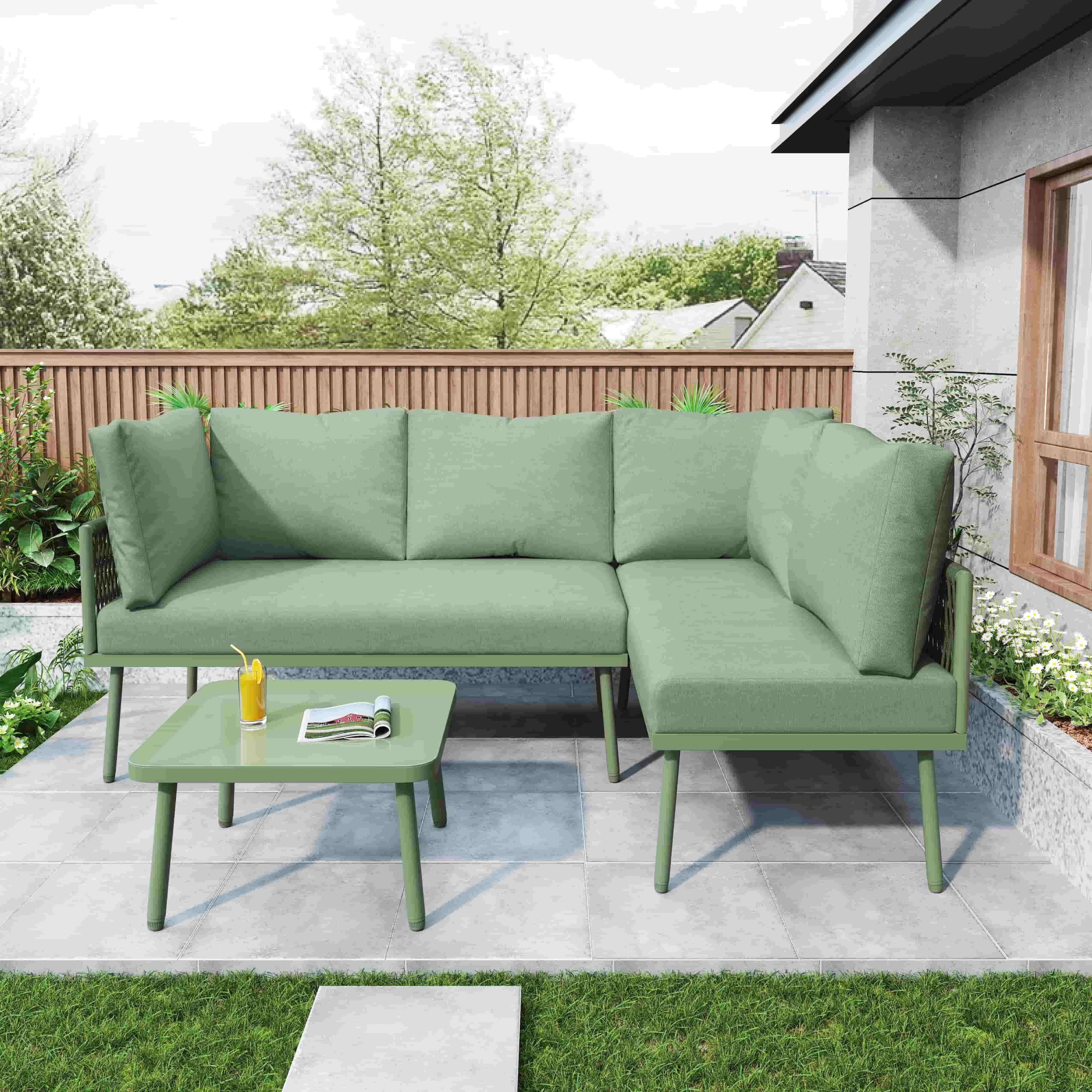 Yemaster Garten-Essgruppe Garten-Lounge-Set 3-teilig mit pulverbeschichtete günstig online kaufen