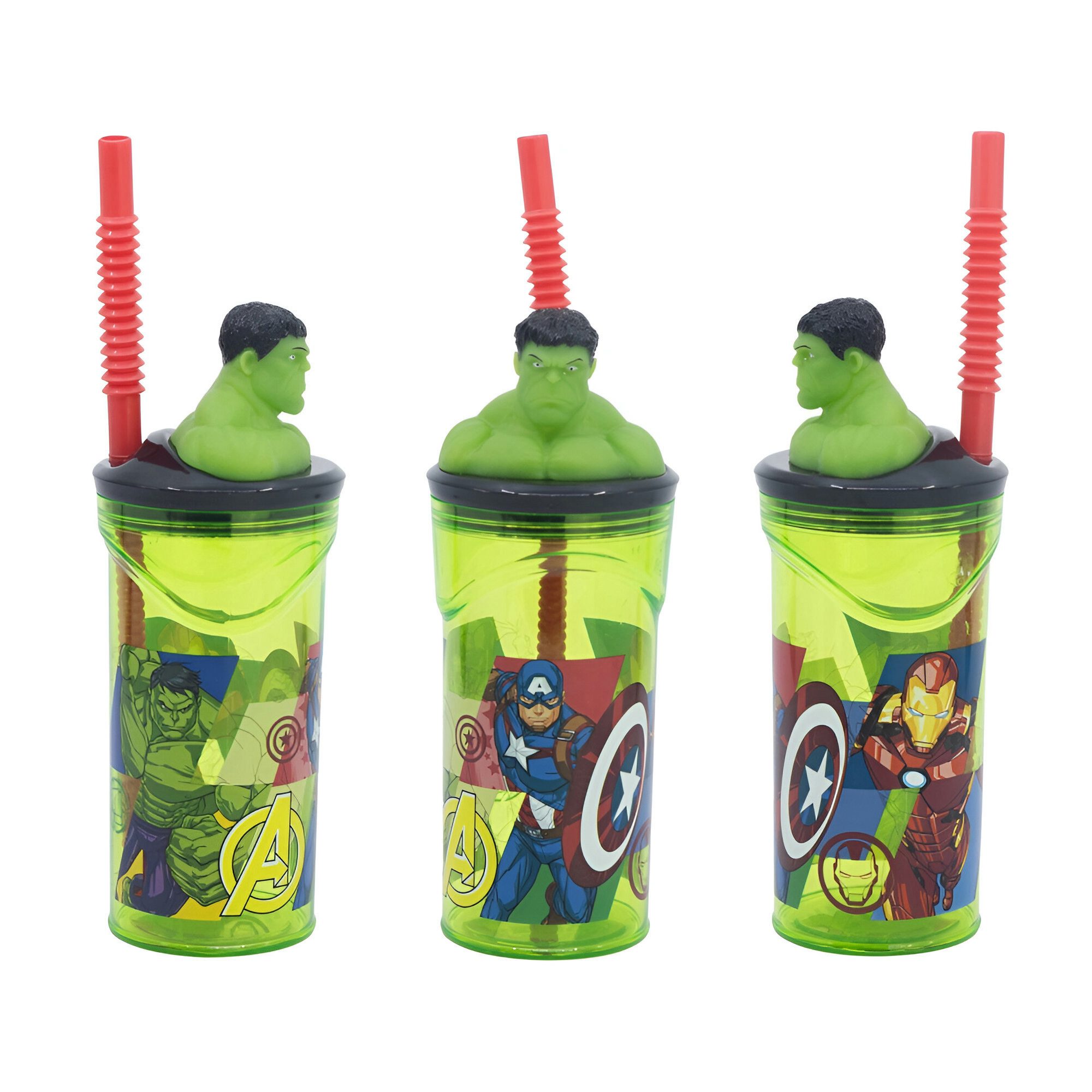 MARVEL Kinderbecher Marvel Hulk 3D Deckel Kinder Кружки mit integriertem Halm 360 ml