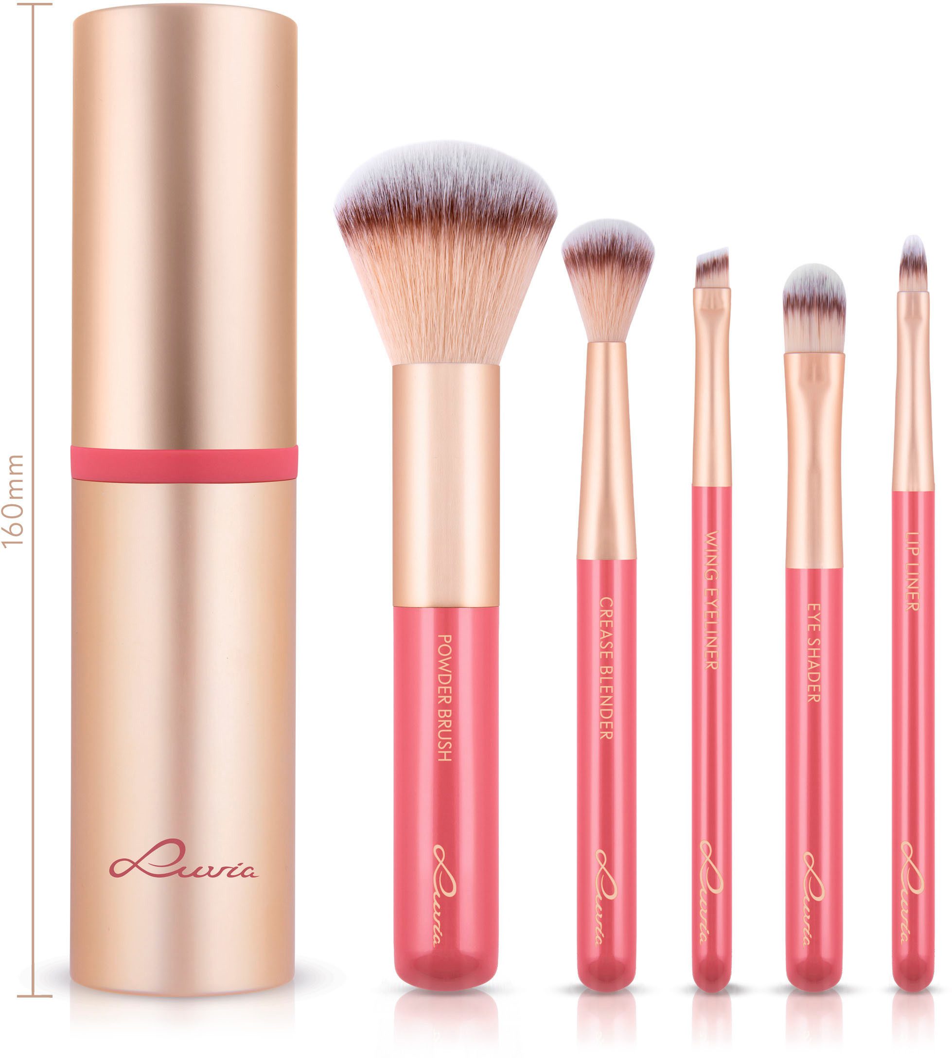 Luvia Cosmetics Puderpinsel TRAVEL SET - ANNIVERSARY, 5 tlg., 5 Make-up Pinsel für Foundation, Blush, Lidschatten und mehr