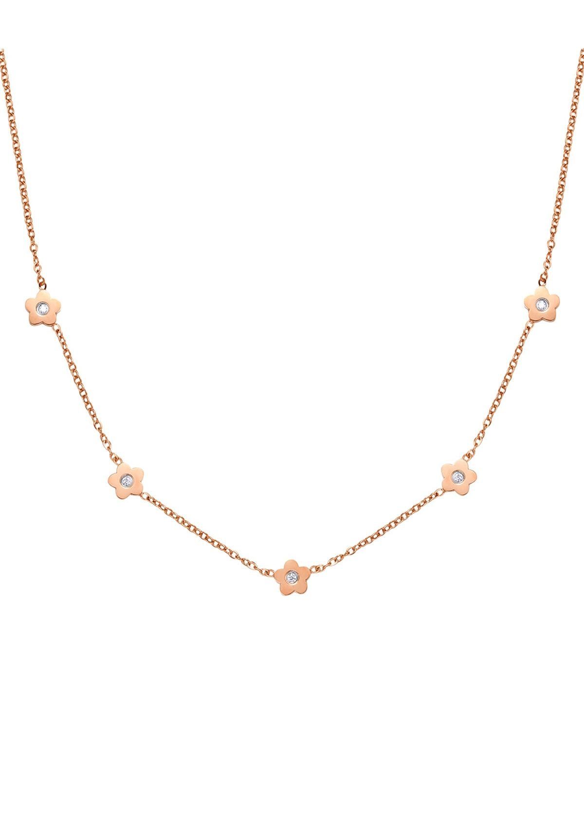 Hey Happiness Roségold Charm-Kette Blüte klein, (Kette+Ohrringe), Rosegold Kette vergoldet 18K Edelstahl klein, wasserfest Anhänger Damen Blume Kristall