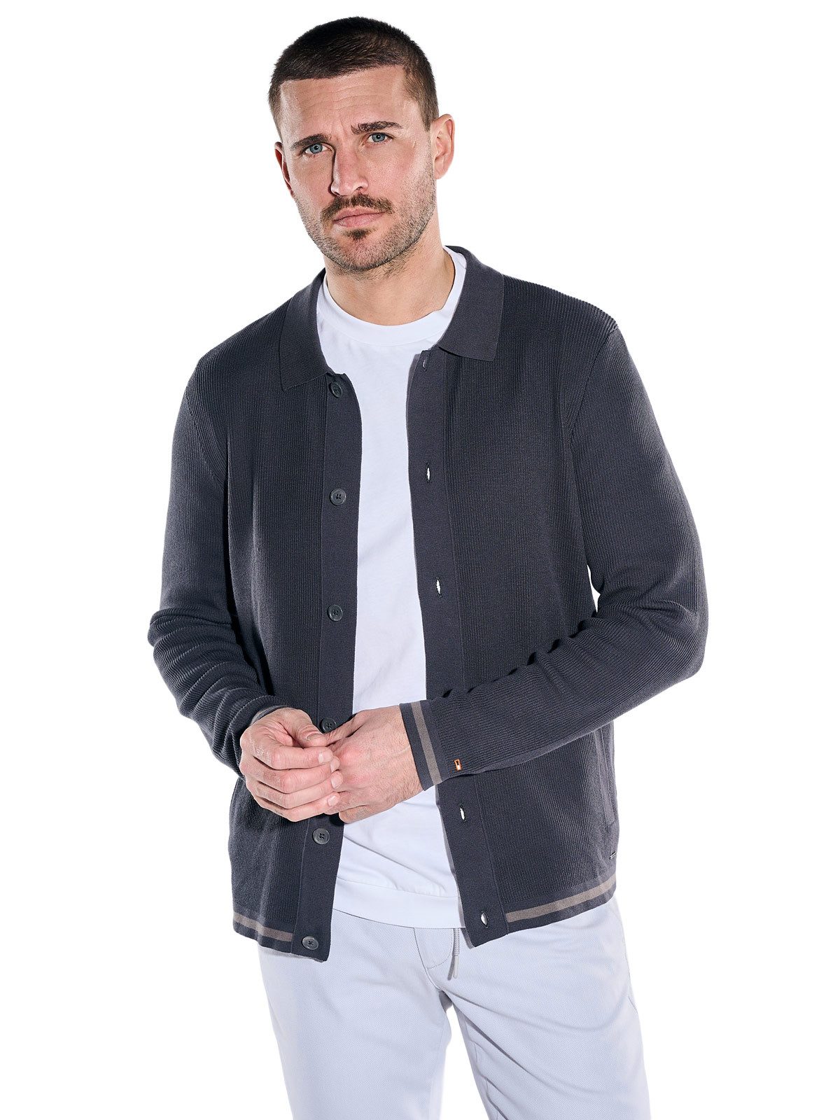 emilio adani Cardigan Herren Strickjacke mit Kragen, Dunkelgrau