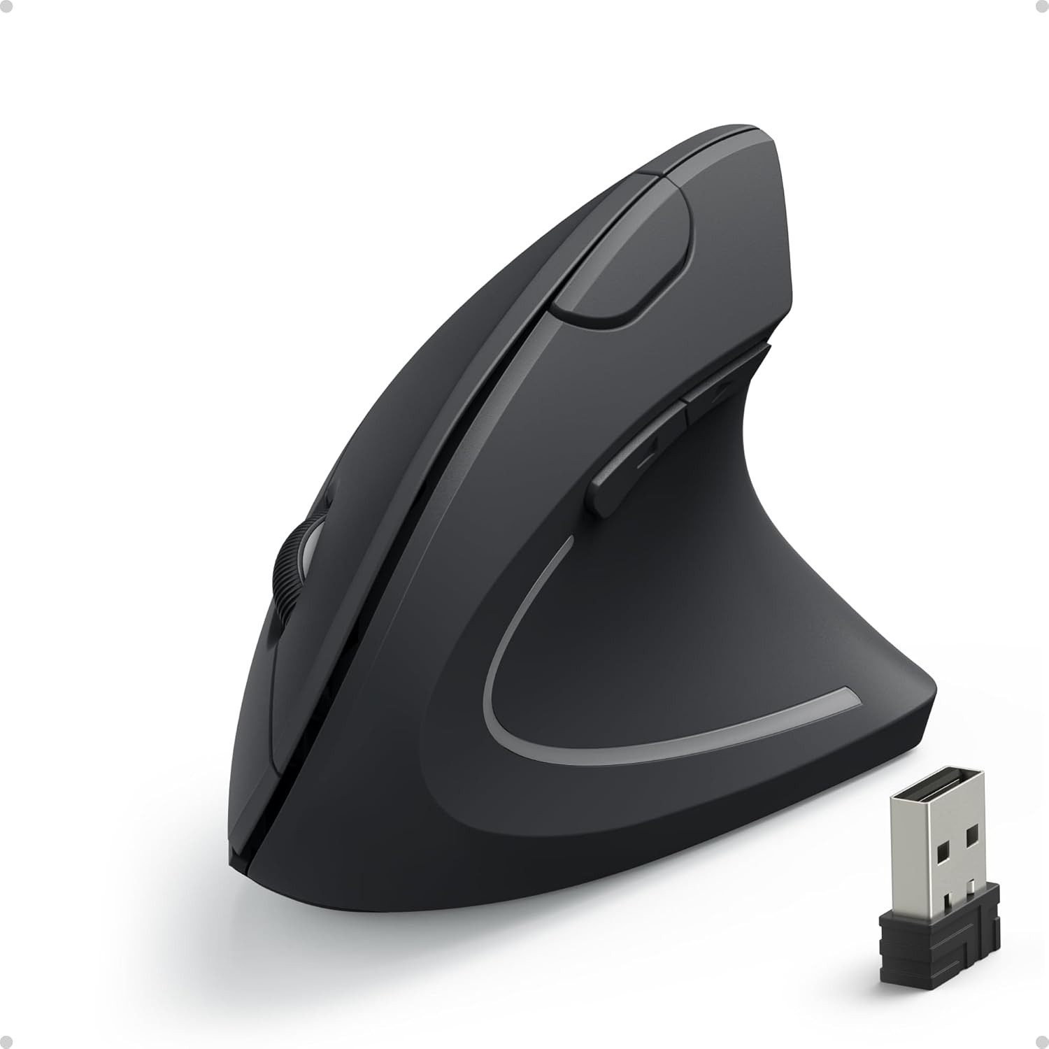 Ophy Vertikale ergonomische 2,4-GHz-Wireless-Maus – wiederaufladbar ergonomische Maus (optisch, mit 5 Tasten – für PC, Laptop, MacBook & Desktop)