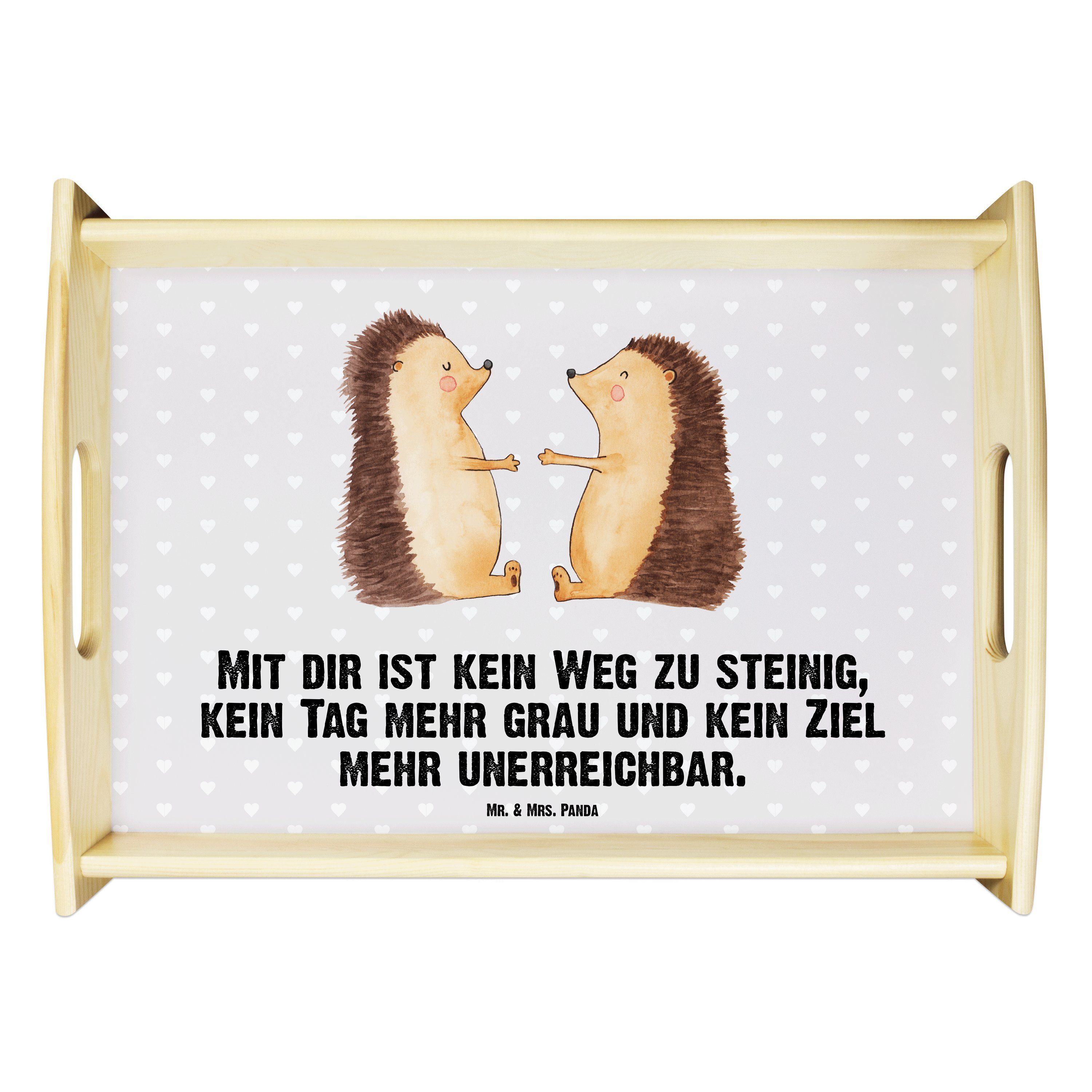 Mr. & Mrs. Panda Tablett Igel Liebe - Grau Pastell - Geschenk, Partner, Frühstückstablett, Tab, Echtholz lasiert, (1-tlg)