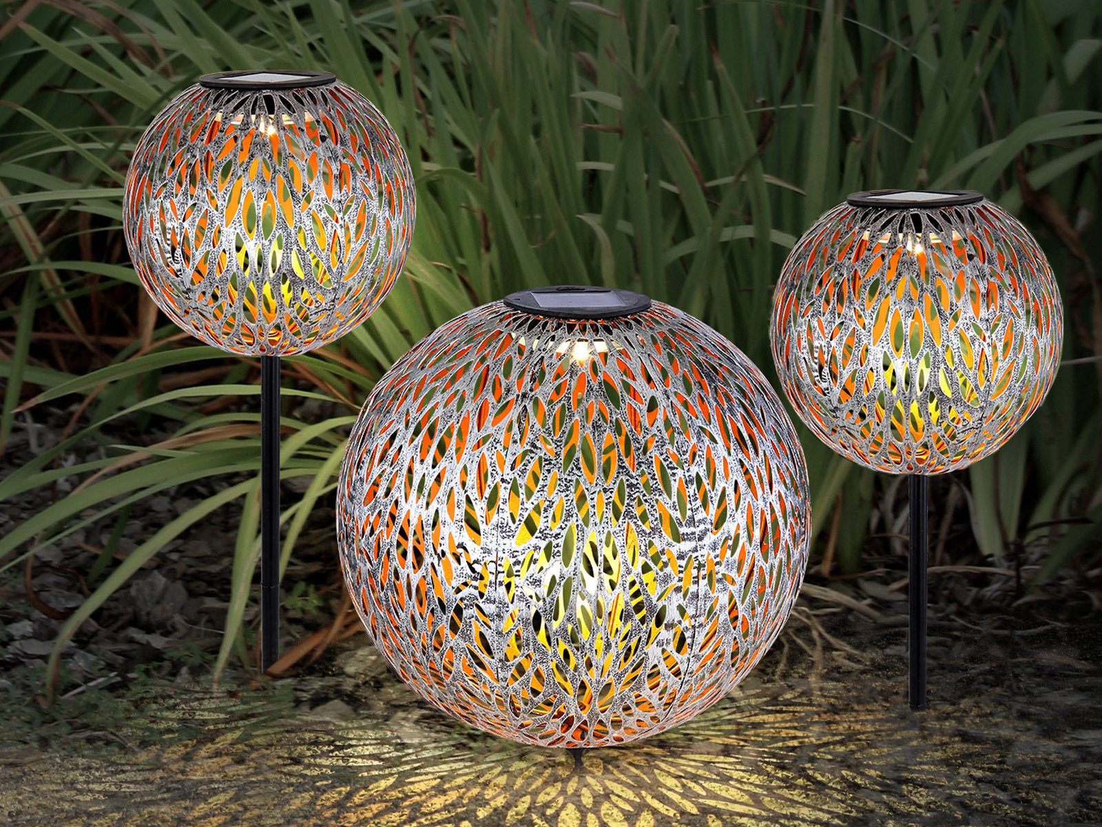 meineWunschleuchte LED Solarleuchte, 3er Set Leuchtkugeln, Garten