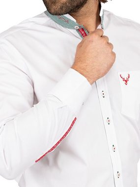 OS-Trachten Trachtenhemd Stehkragenhemd BASTI weiß grün (Slim Fit)