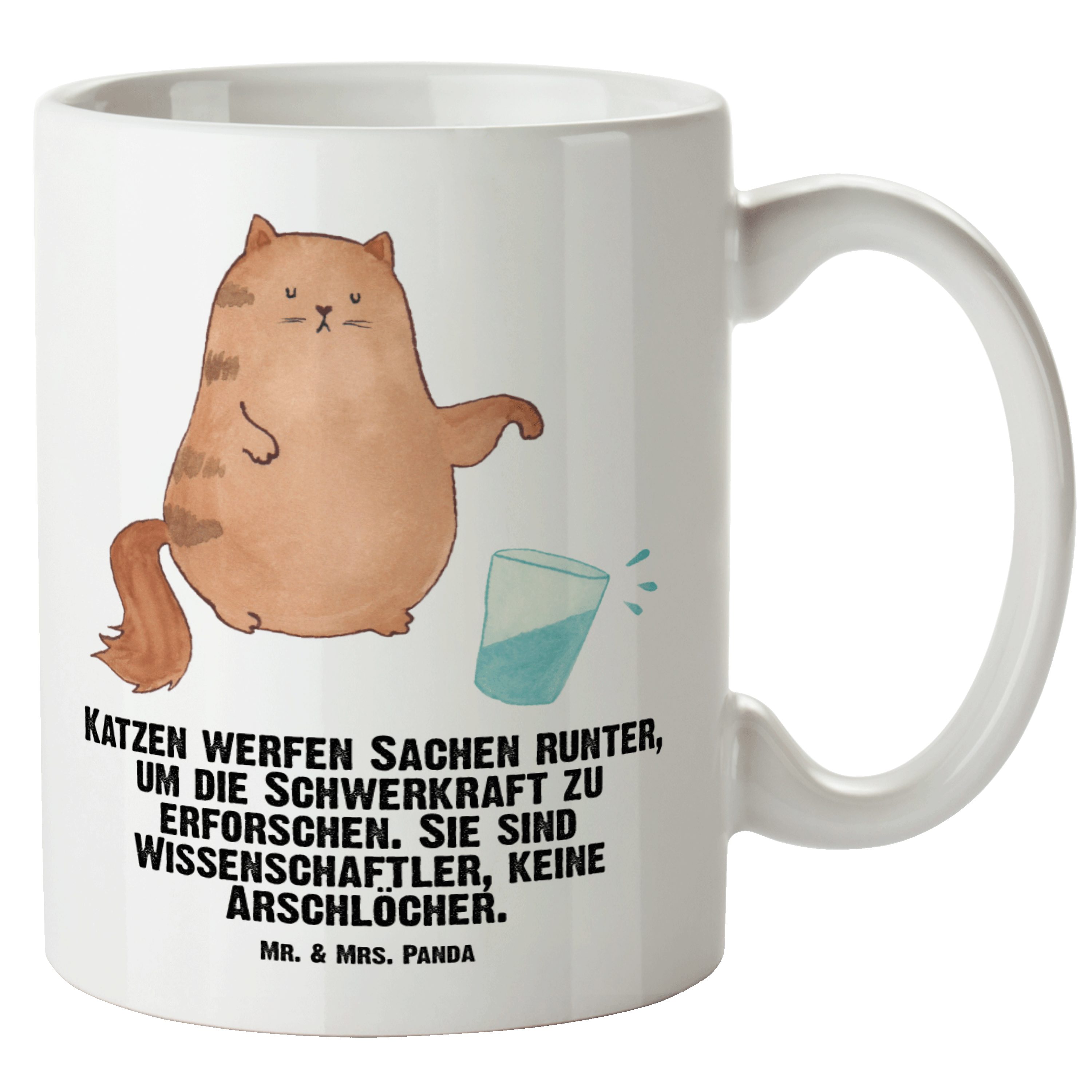 Mr. & Mrs. Panda Tasse XL Grosse - Wasserglas Tasse Katze Katzendeko, Weiß Keramik - Geschenk, Kaffeetasse