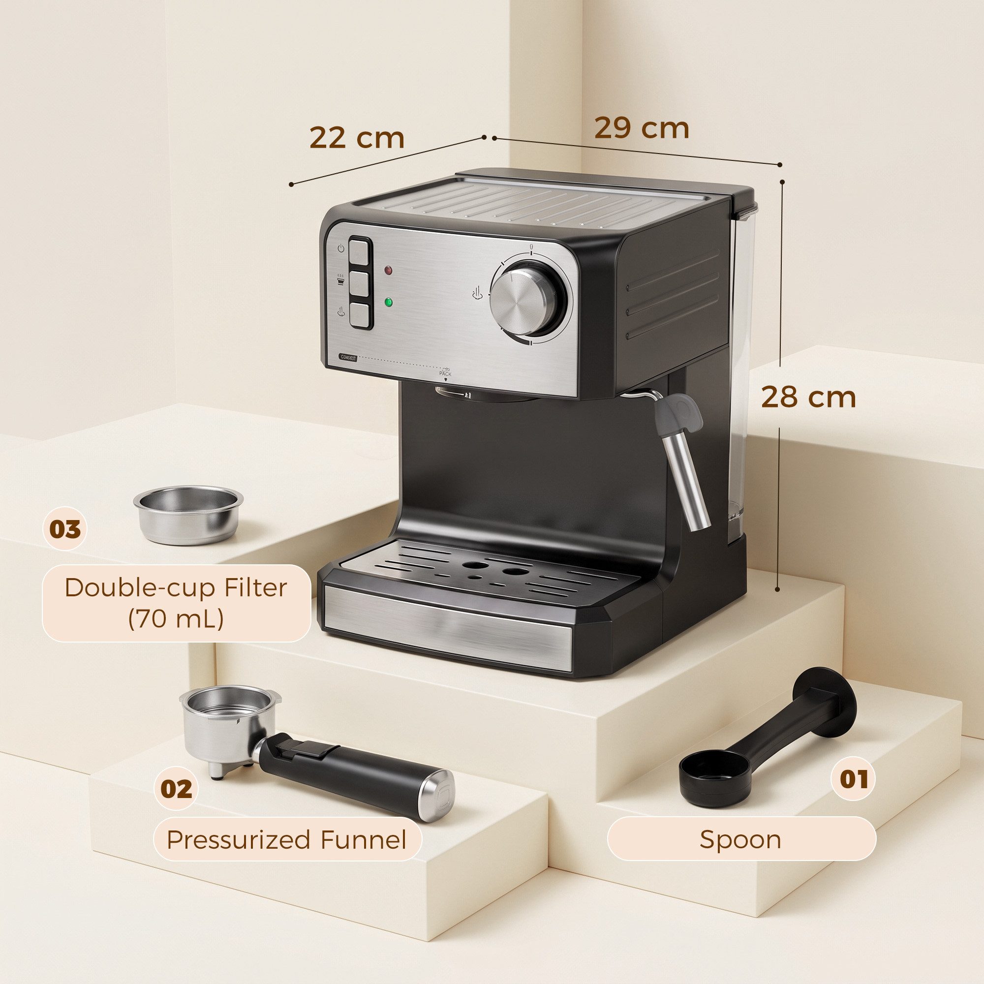 HOMCOM Espressomaschine HOMCOM Espressomaschine 800-344V90BK, 0l Kaffeekanne, Permanentfilter nicht anwendbar, 20 bar, 1,6 l Tank, Dampfdüse, Tassenwärmer