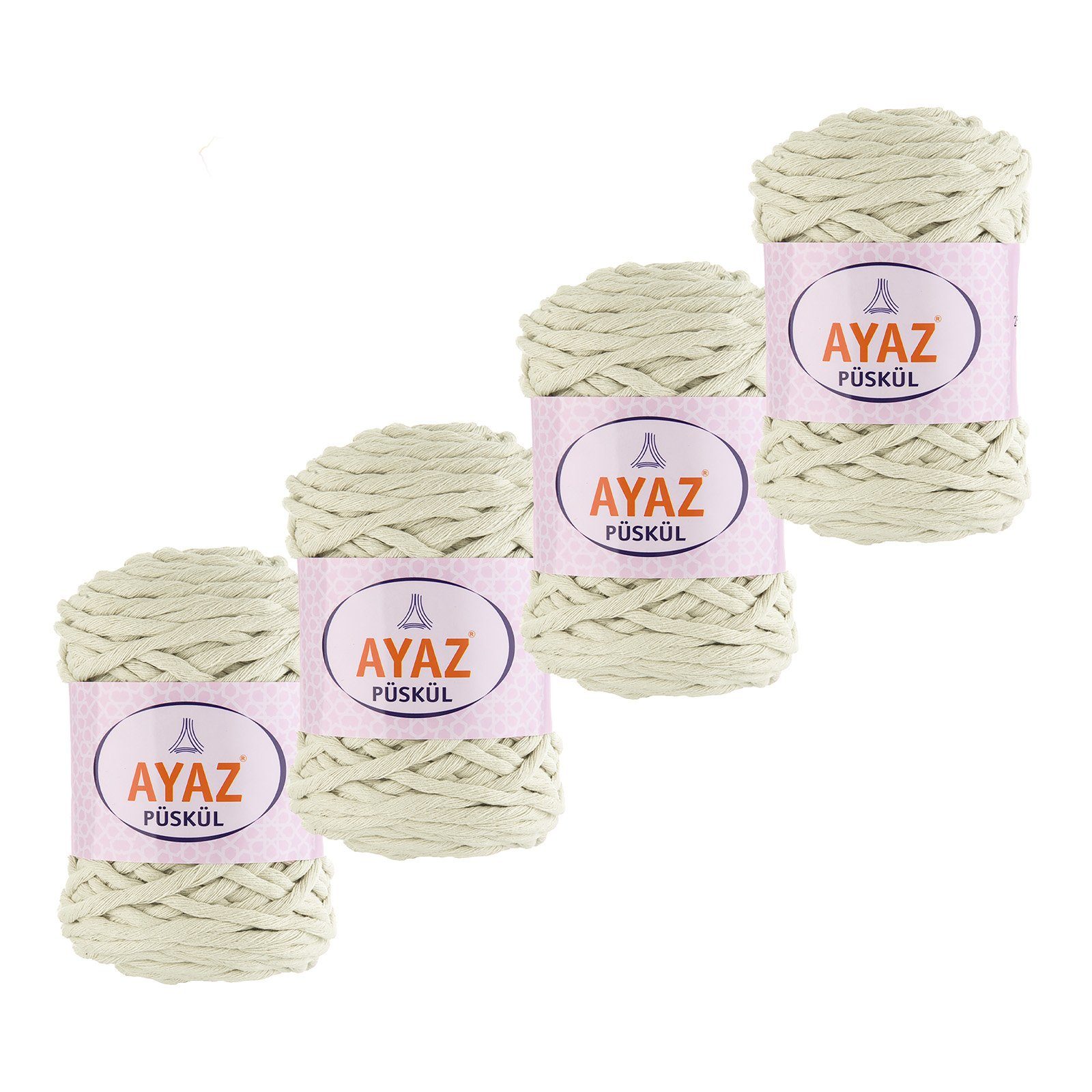 AYAZ 4 x 250g Strickgarn Püskül Strickwolle Häkeln Makramegarn Häkelwolle, 1300 creme