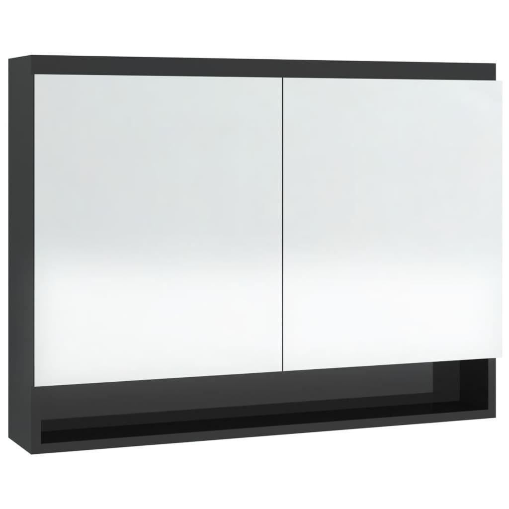Schwarz vidaXL (1-St) fürs 80x15x60 Glänzend cm Badezimmerspiegelschrank Hochglanz-Schwarz Bad Spiegelschrank