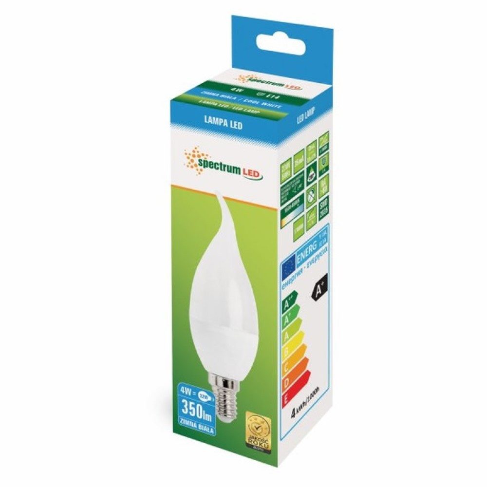 Spectrum LED-Leuchtmittel LED E14 C37 Windstoß 4W = 31W 340lm 200° matt 230V Kaltweiß 6000K, E14, Kaltweiß, Windstoß – Bild 2 von 2