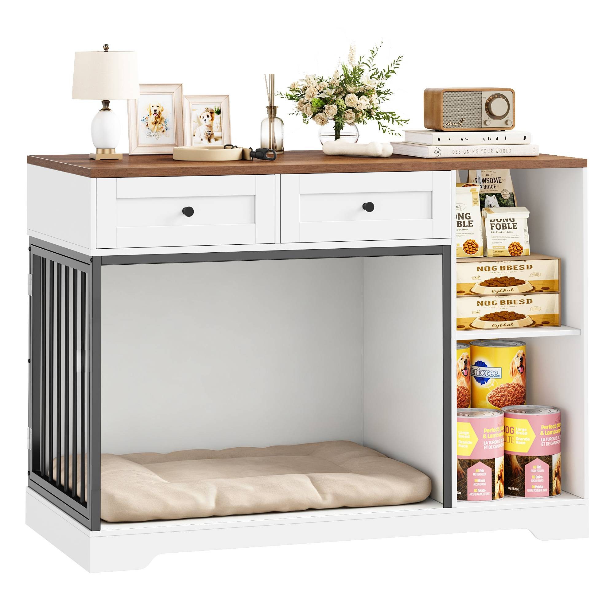 Homfa Hundehütte Hundebox Hundehaus, mit Schubladen & Tür Hundekäfig 120x87x60cm