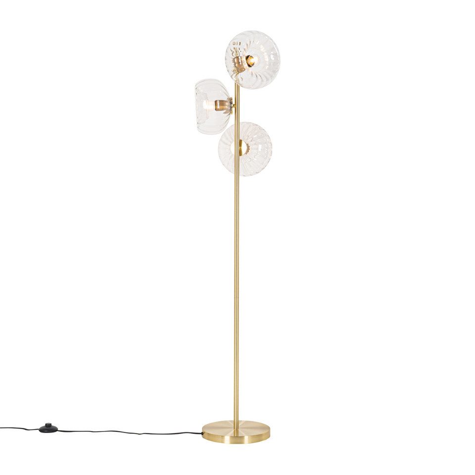 Qazqa Stehlampe Ayesha, ohne Leuchtmittel, Warmweiß, QAZQA Stehlampe, e27, gold, Glas, Art Deco