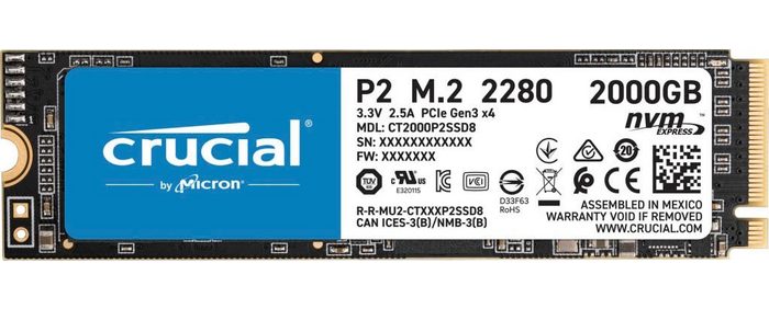 Crucial P2 2TB PCIe M.2 2280SS SSD interne SSD (2 TB) 2400 MB/S Lesegeschwindigkeit 1900 MB/S Schreibgeschwindigkeit