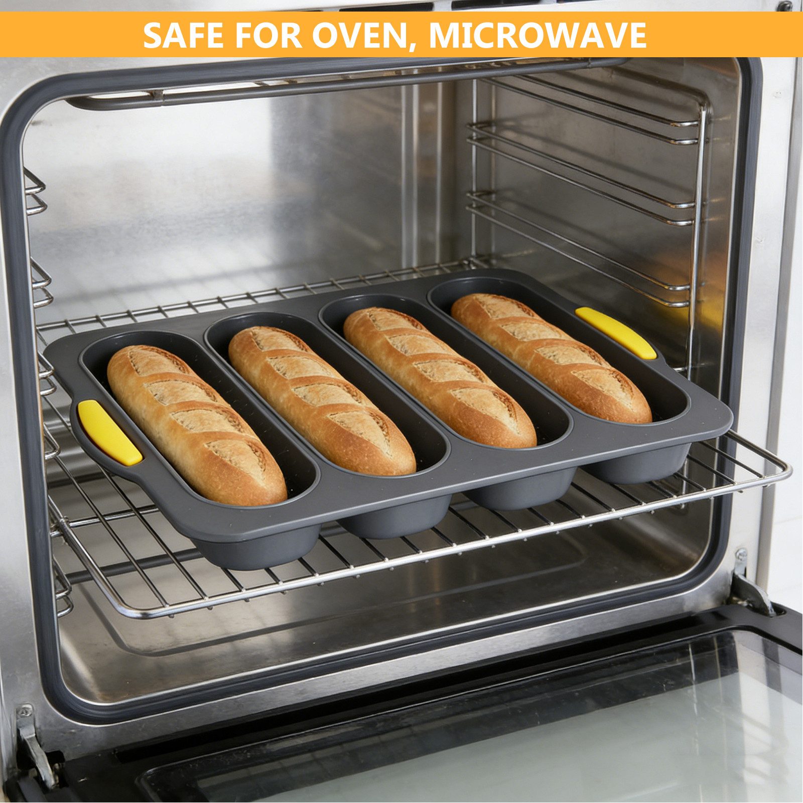 BlingBin Silikonform 2 Stück Brotbackform, 4/9 Hohlräume Antihaft Brötchen Backform, (6er Set 2-tlg), Silikon Baguetteblech mit Isolationshandclip und Ölpinsel für Brot