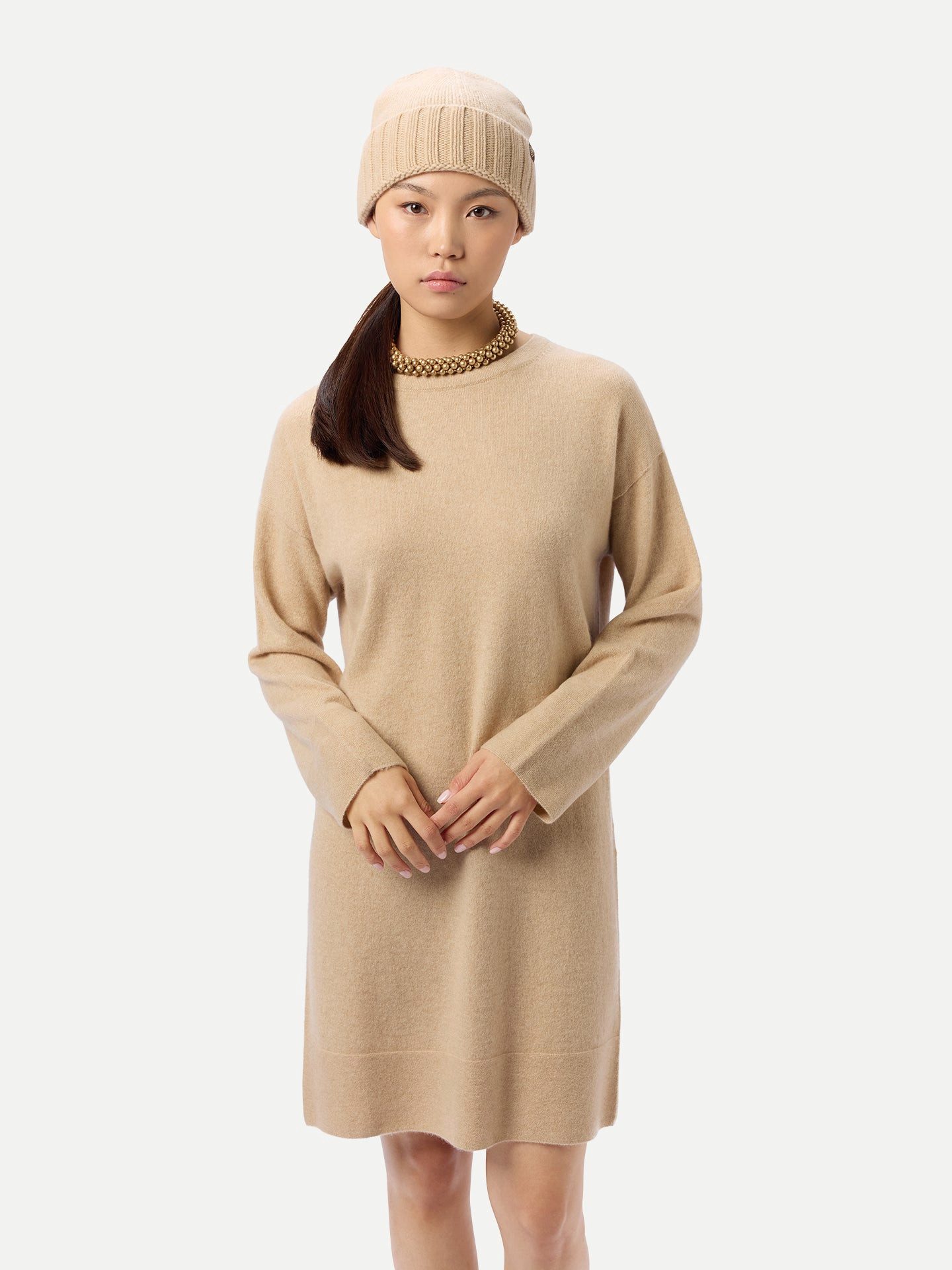GOBI Cashmere Strickkleid Strickkleid mit Rundhalsausschnitt