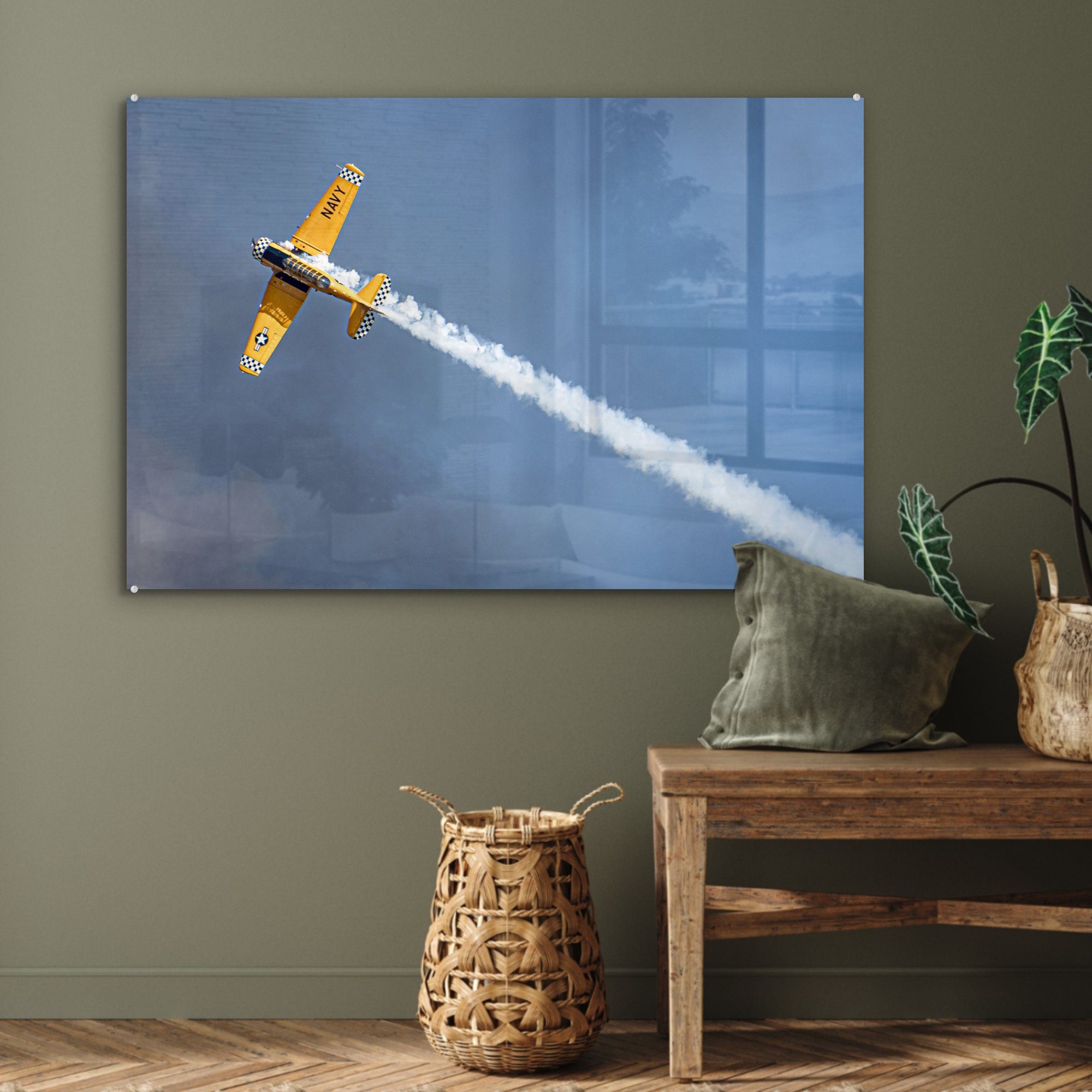 MuchoWow Acrylglasbild Flugzeuge Rauchen, Schlafzimmer (1 Fliegen Acrylglasbilder & - - Wohnzimmer St)