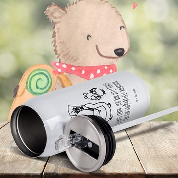 Mr. & Mrs. Panda Isolierflasche Pinguin & Maus Wanderer - Weiß - Geschenk, Roadtrip, Wanderlust, Ping, integrierter Trinkhalm