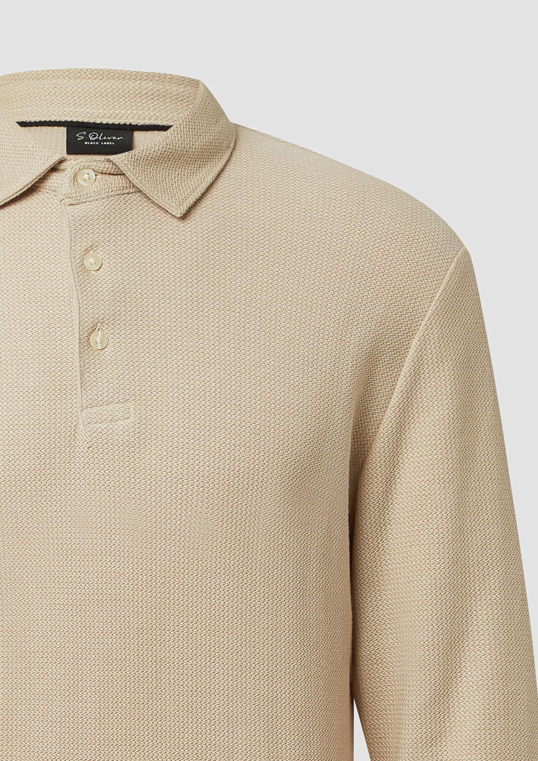 s.Oliver Langarmshirt Polo-Shirt Weiches Langarm-Poloshirt aus strukturiertem Jacquard