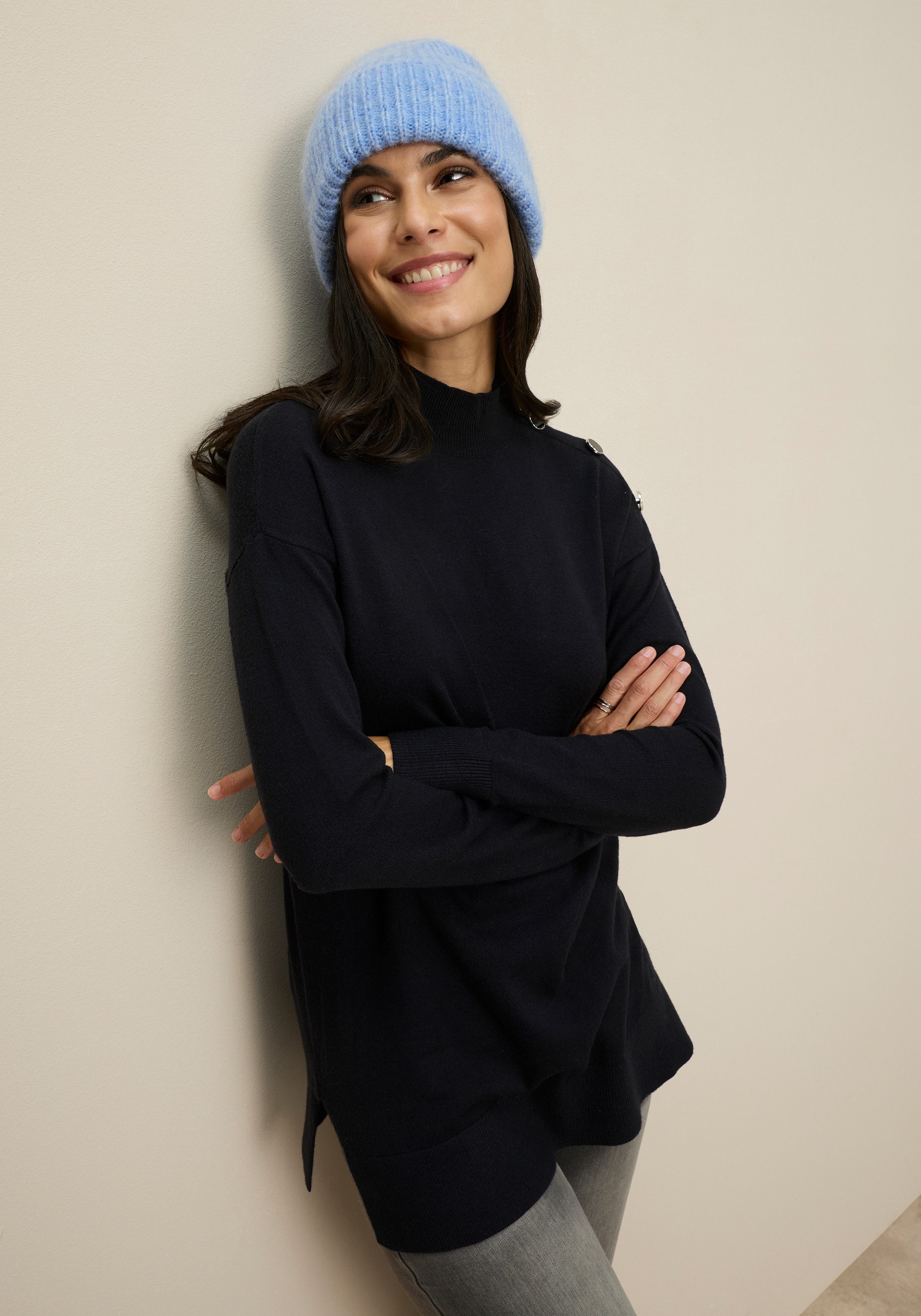 Tamaris Stehkragenpullover mit Knöpfen an der Schulter