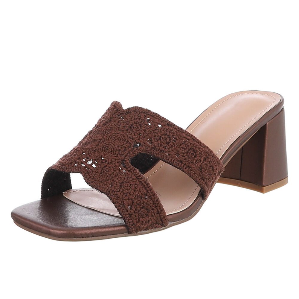 Ital-Design Elegante Damen Sandalen mit Komfort und stilvollem Design Pantolette (91512508) Blockabsatz Sandalen & Sandaletten in Braun