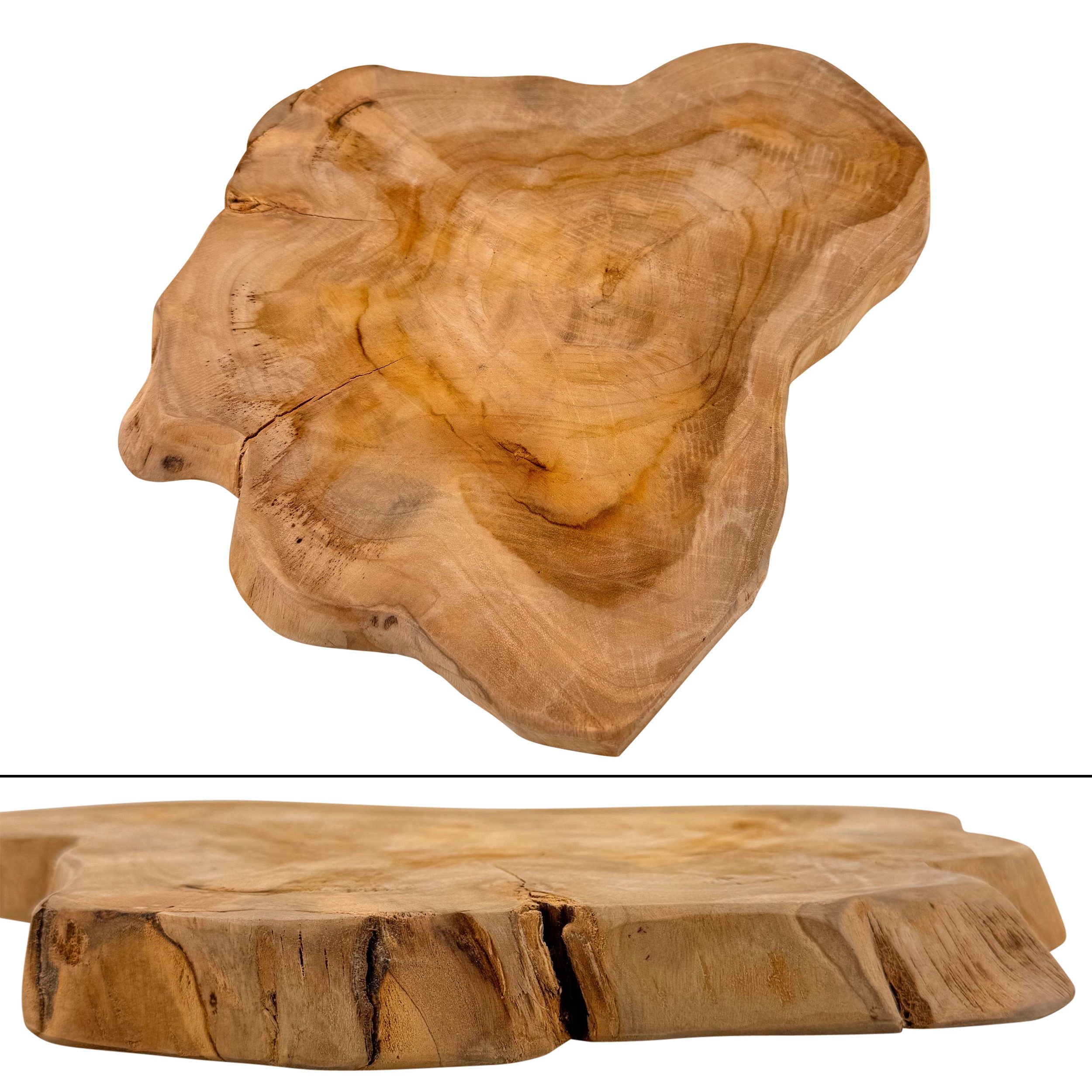 Online-Fuchs Dekotablett rustikale Deko Baumscheibe aus massiven Teakholz - 40 cm groß (Holzscheiben aus Naturholz, Tischdeko), ganzjährige Dekoration - Frühling, Sommer, Herbst & Winter