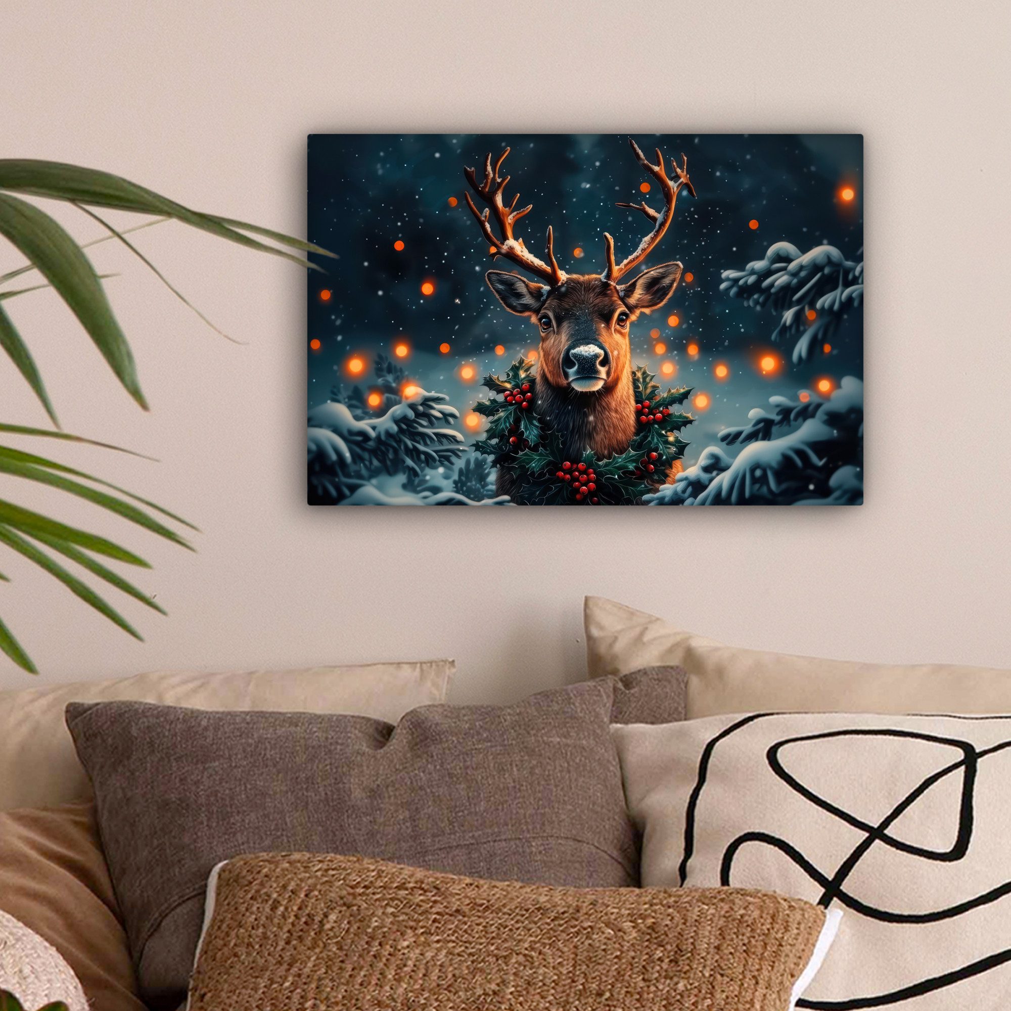 OneMillionCanvasses® Leinwandbild Hirsch - Weihnachten - Winter - Schnee - günstig online kaufen