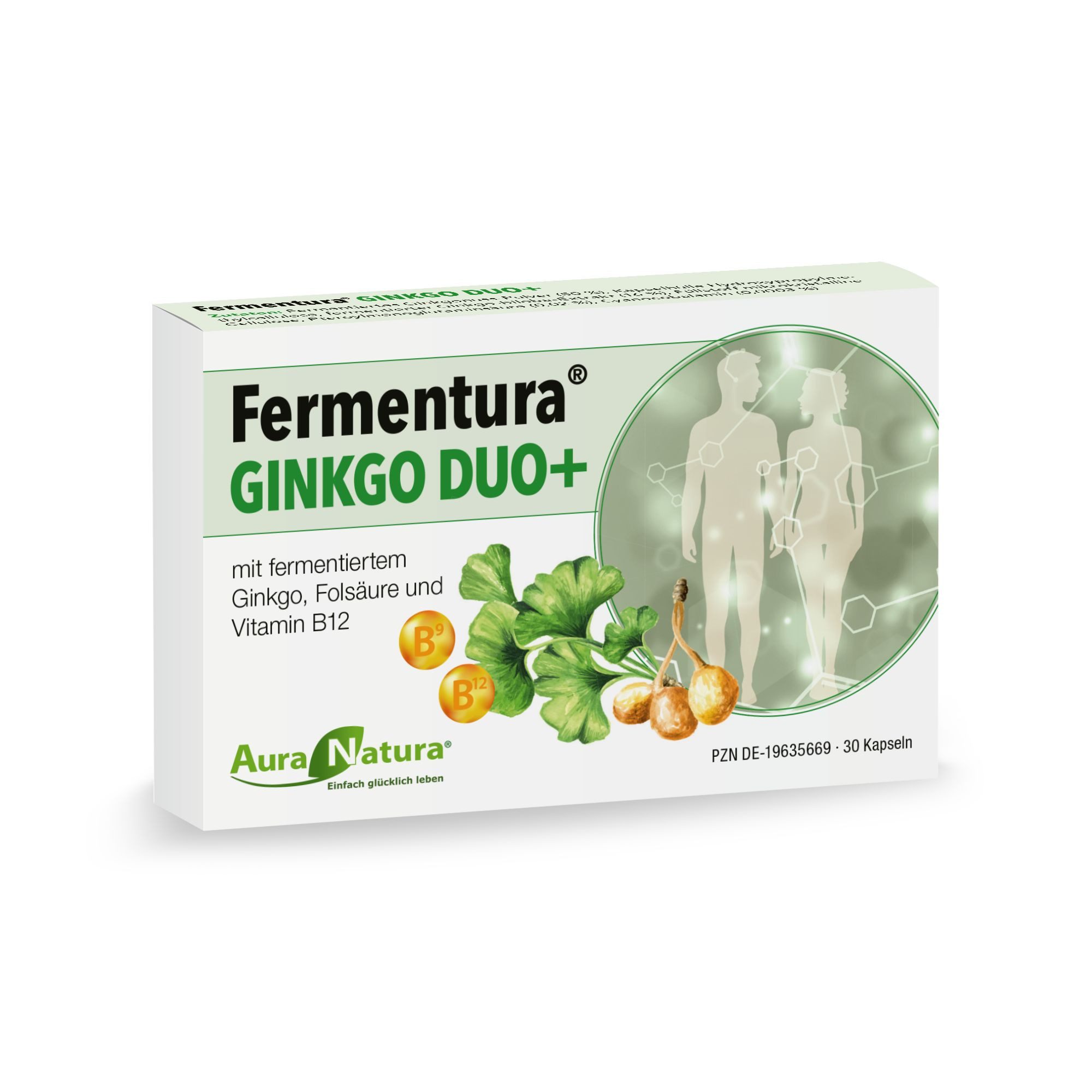 Aura Natura Fermentura Ginkgo Duo Plus - Ginkgo Biloba Kapseln mit Vitamin B12 Kapseln, 1 er Packung à 30 St., 15 g, Ginkgo Biloba Kapseln