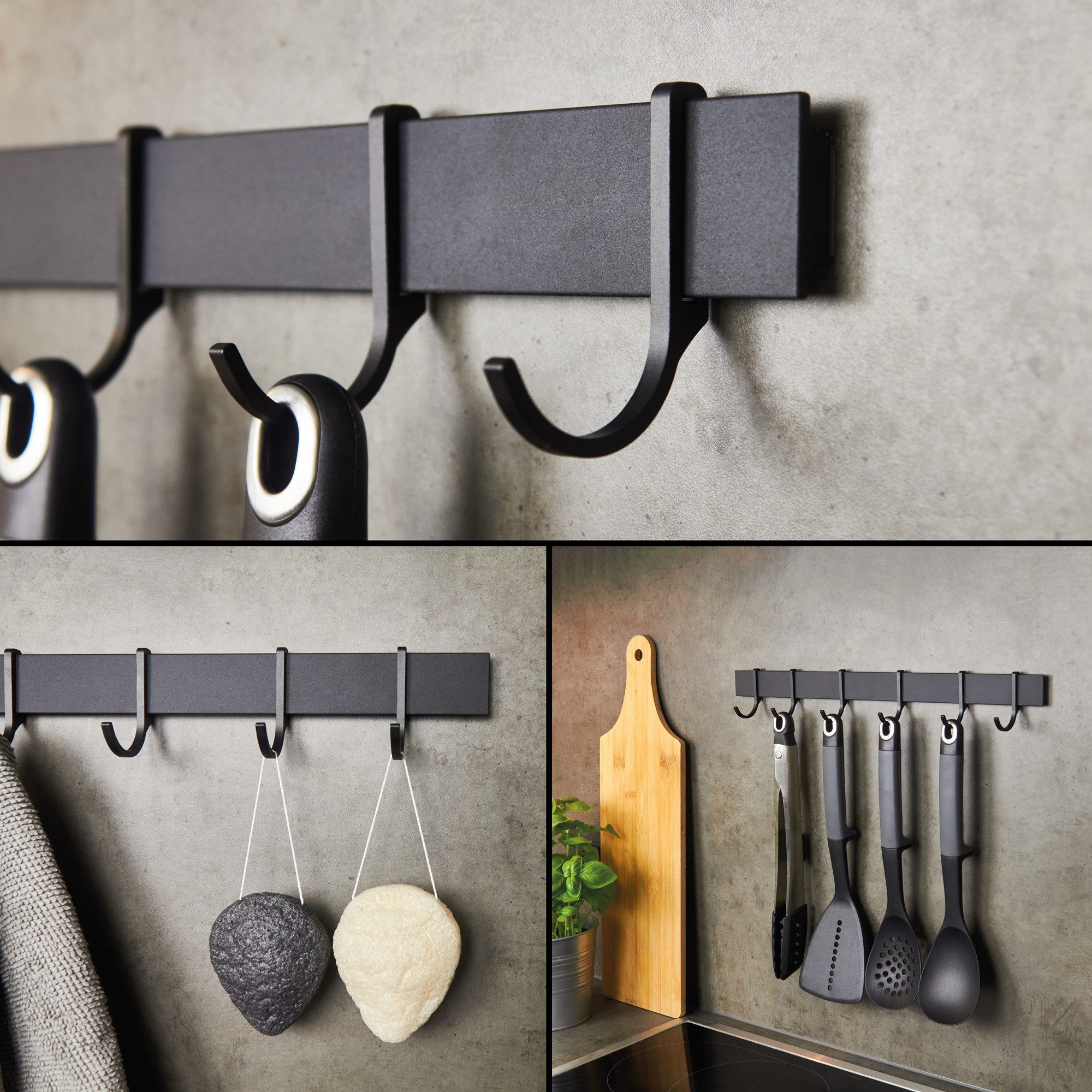 Designfabrik Hamburg Hakenleiste ohne Bohren, Küchenleiste selbstklebend, Küchenutensilienhalter, inkl. hochwertigem Markenklebeband