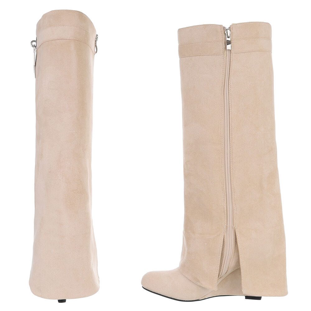 Ital-Design Elegante Überknie-Stiefel mit Komfort und modernem Design Keilstiefel (90458216) Keilabsatz/Wedge Stiefel in Beige
