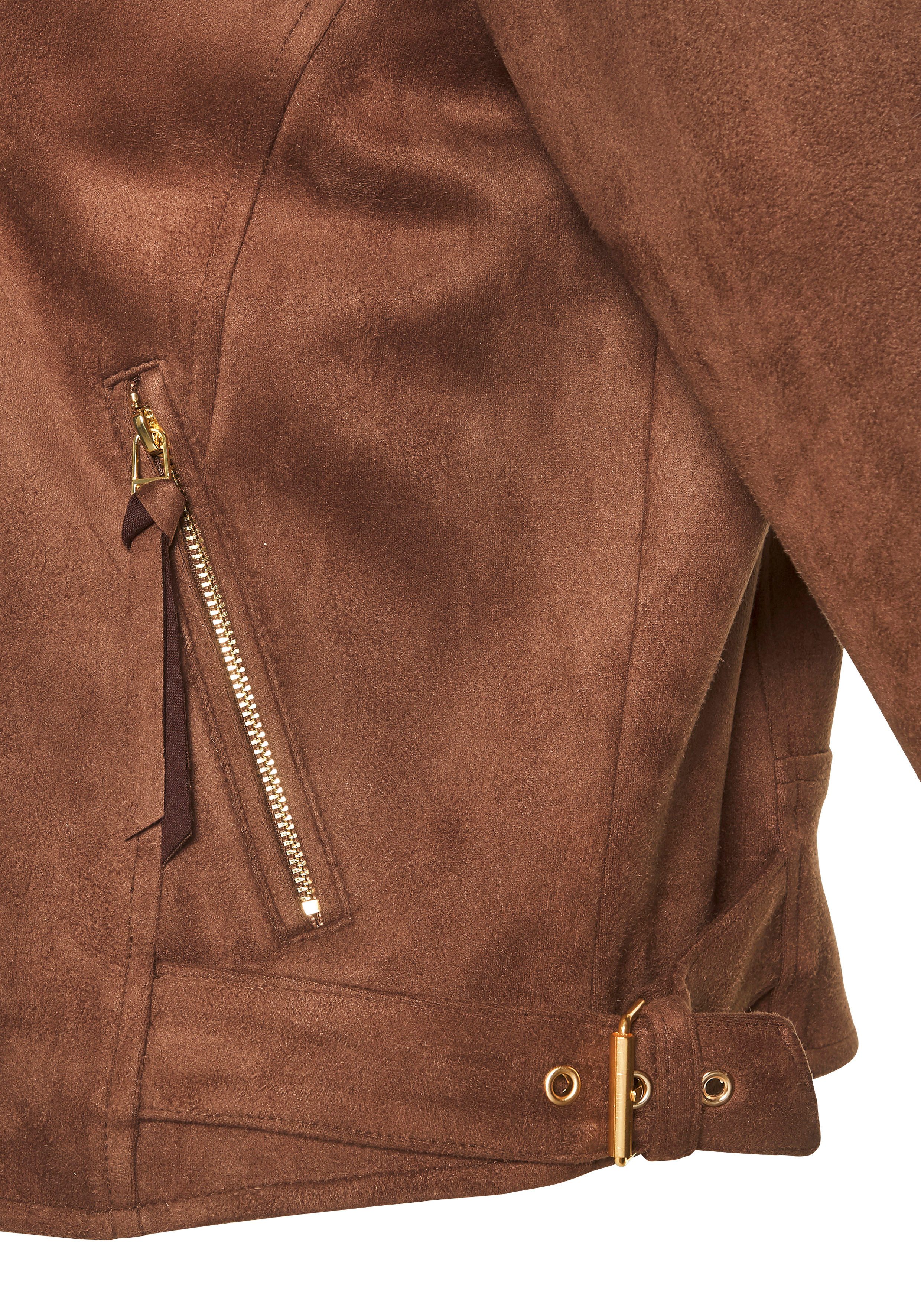 LASCANA Bikerjacke in Veloursleder-Optik modische Übergangsjacke aus Velourlederimitat, kurze Lederimitatjacke – Bild 5 von 5