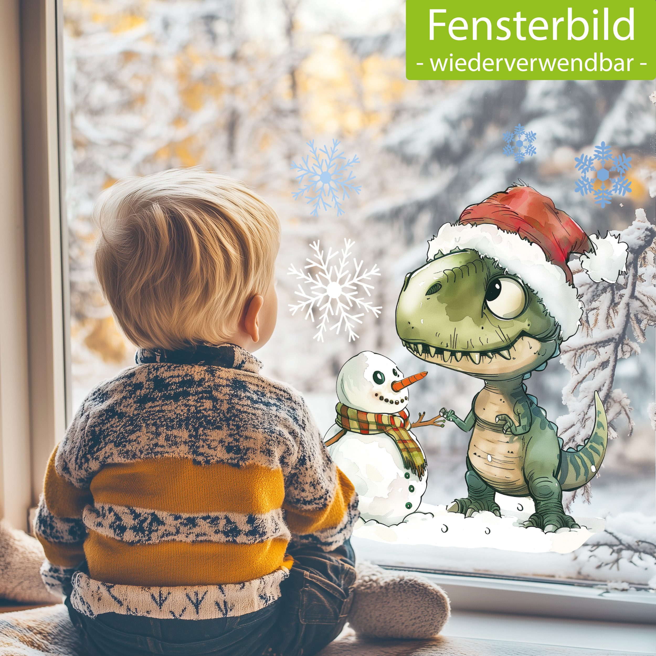 Sunnywall Fensterdekoration Kinderzimmer Fensterbild Winter T-Rex Dinosauri günstig online kaufen