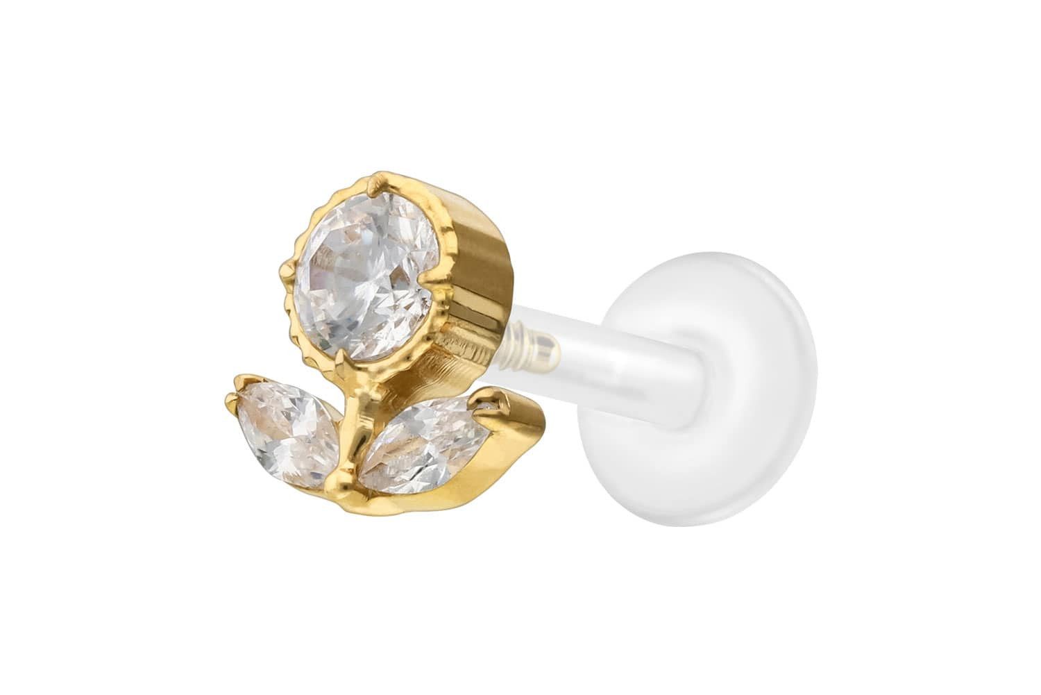 PIERCINGLINE Piercing-Set PTFE Labret mit Innengewinde + Titan-Aufsatz KRISTALLBLUME (Labrets, 1-tlg)