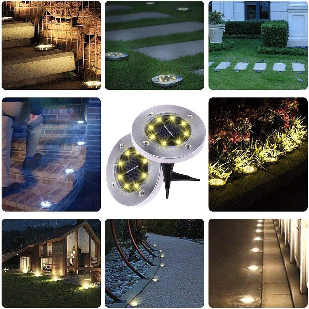 TUABUR Außen-Stehlampe Solares Bodenlicht Freien, 3000K 8 LEDs, Warmweiß 6er-Set mit im