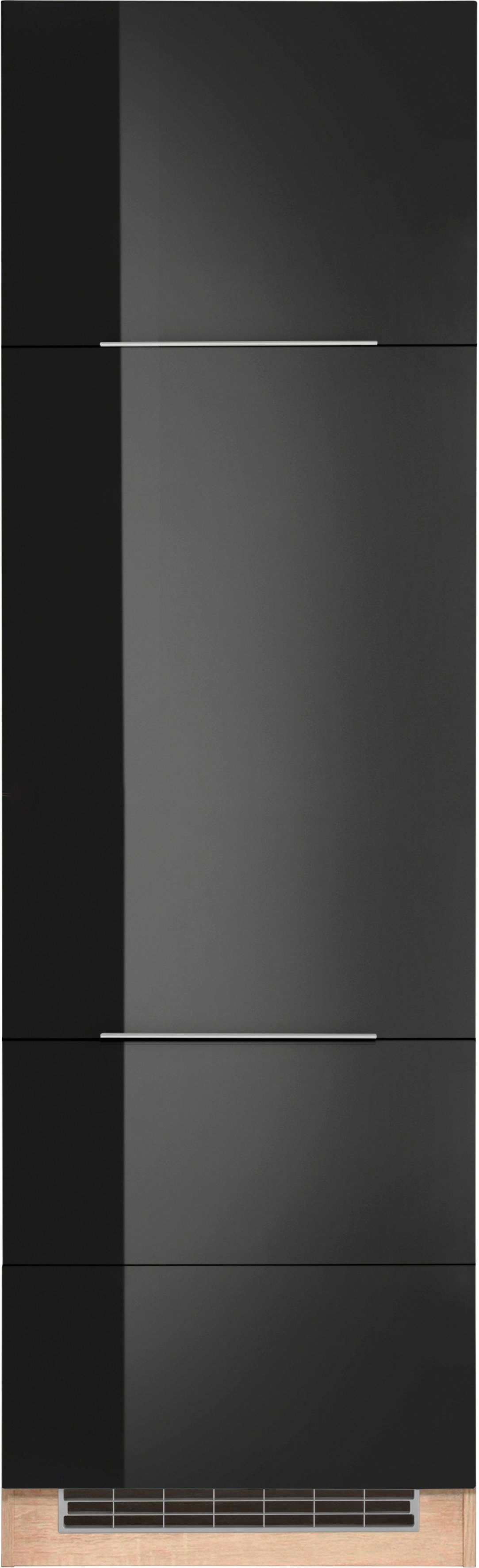 HELD MÖBEL Kühlumbauschrank Brindisi 60 cm breit, 200 cm hoch, hochwertige MDF Fronten schwarz Hochglanz/eiche sonoma | eiche sonoma