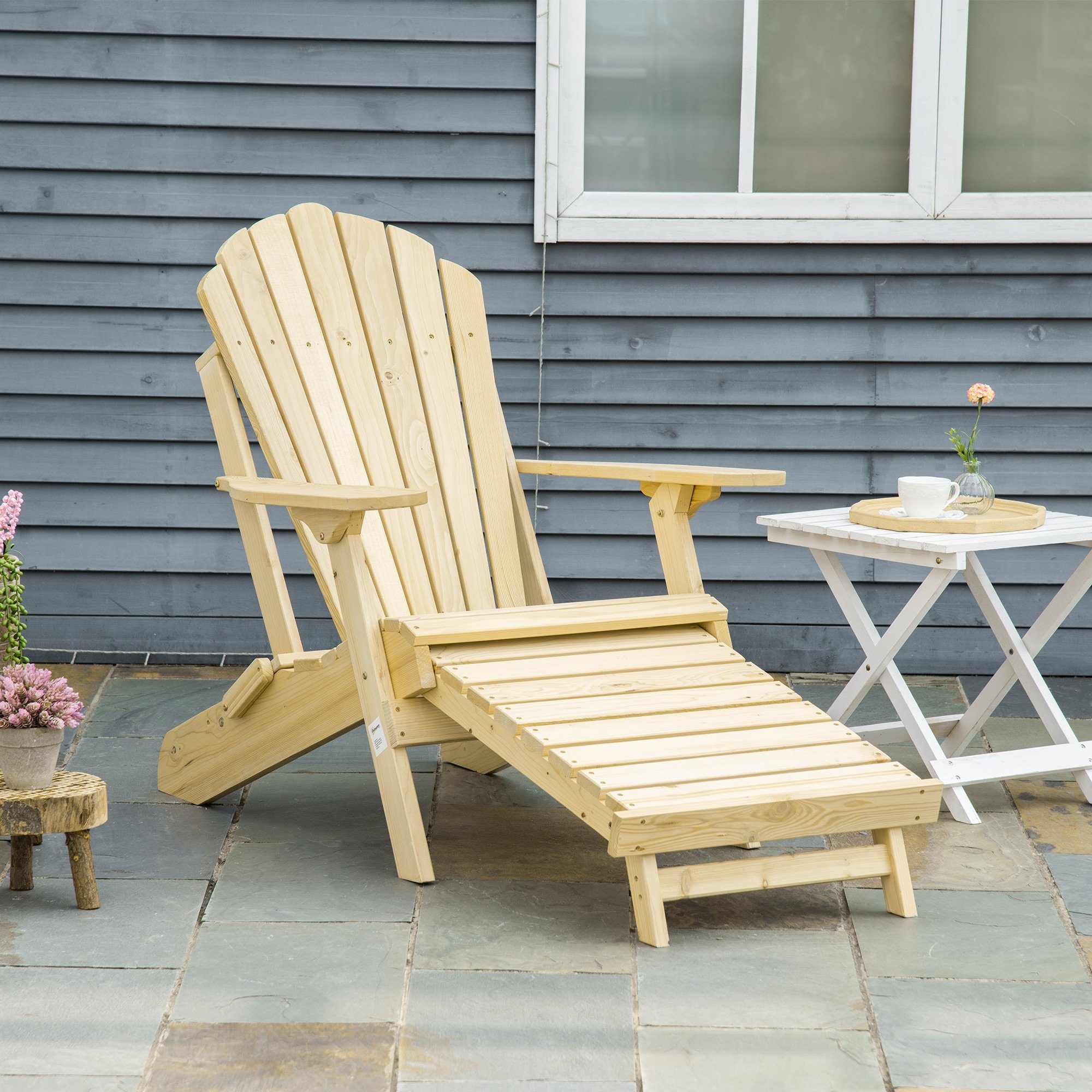 Outsunny Gartenstuhl Adirondack-Gartenstuhl mit Fußstütze klappbar günstig online kaufen