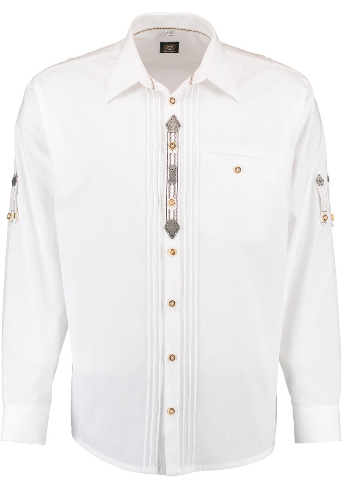 OS-Trachten Trachtenhemd Afudi Langarmhemd mit 2x3 Biesen, Zierteile auf der Knopfleiste weiß